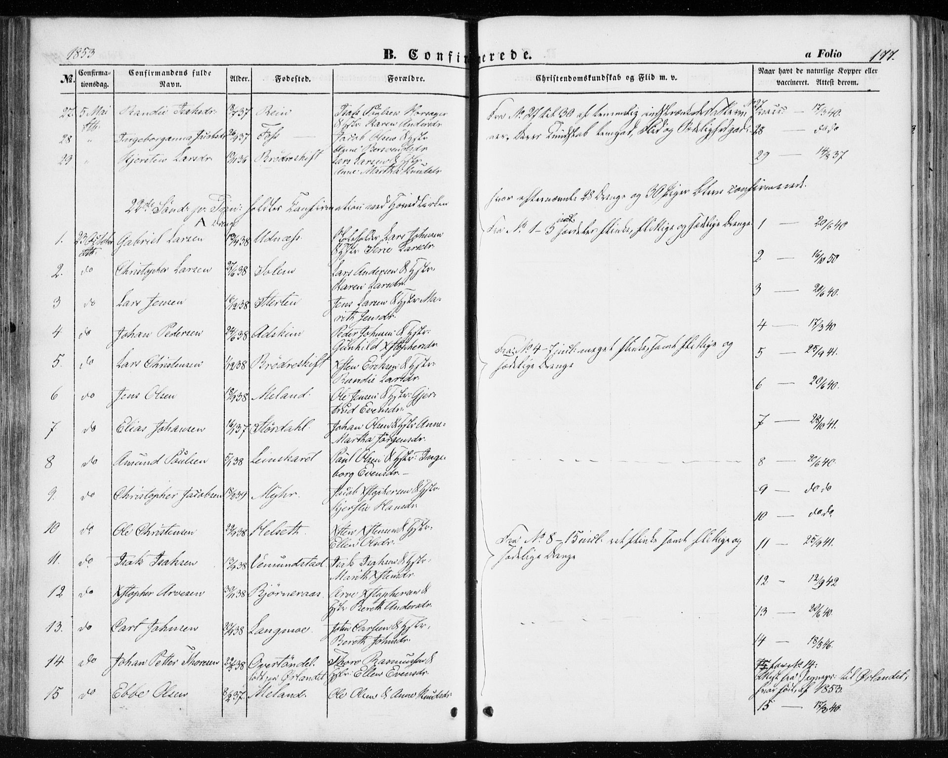 Ministerialprotokoller, klokkerbøker og fødselsregistre - Sør-Trøndelag, AV/SAT-A-1456/646/L0611: Ministerialbok nr. 646A09, 1848-1857, s. 177