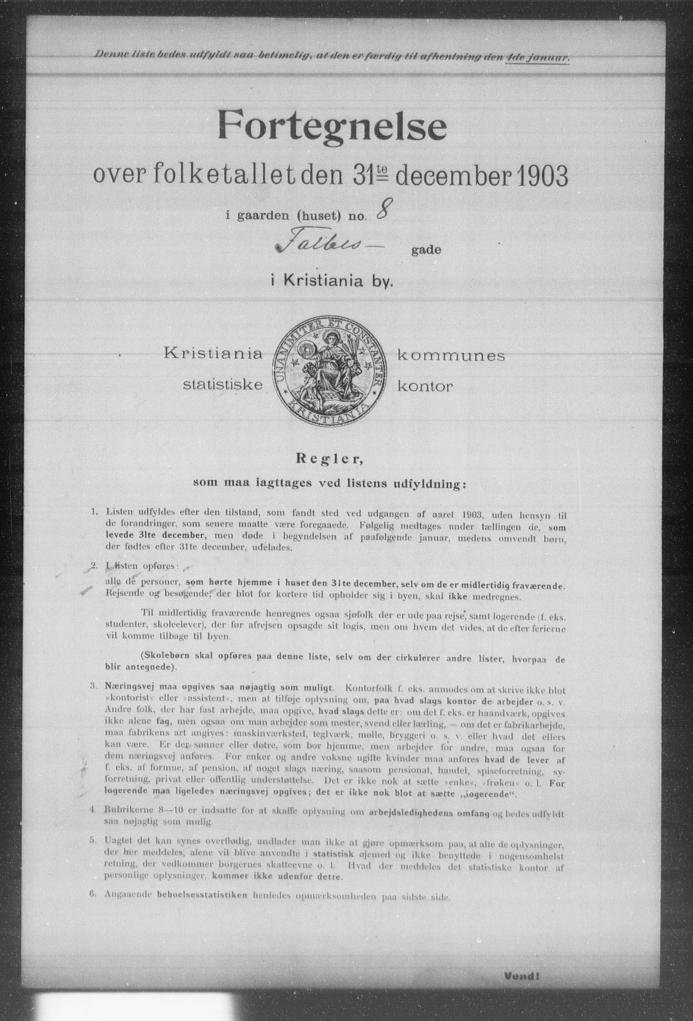 OBA, Kommunal folketelling 31.12.1903 for Kristiania kjøpstad, 1903, s. 4833