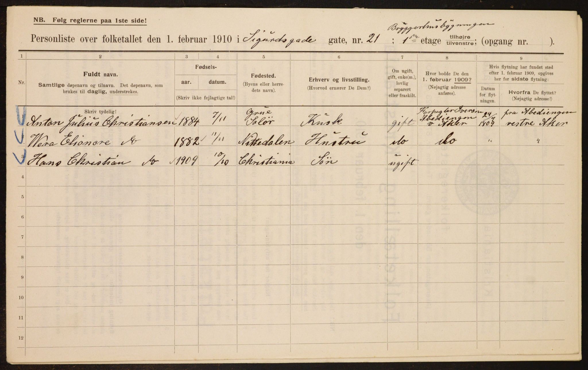 OBA, Kommunal folketelling 1.2.1910 for Kristiania, 1910, s. 90842