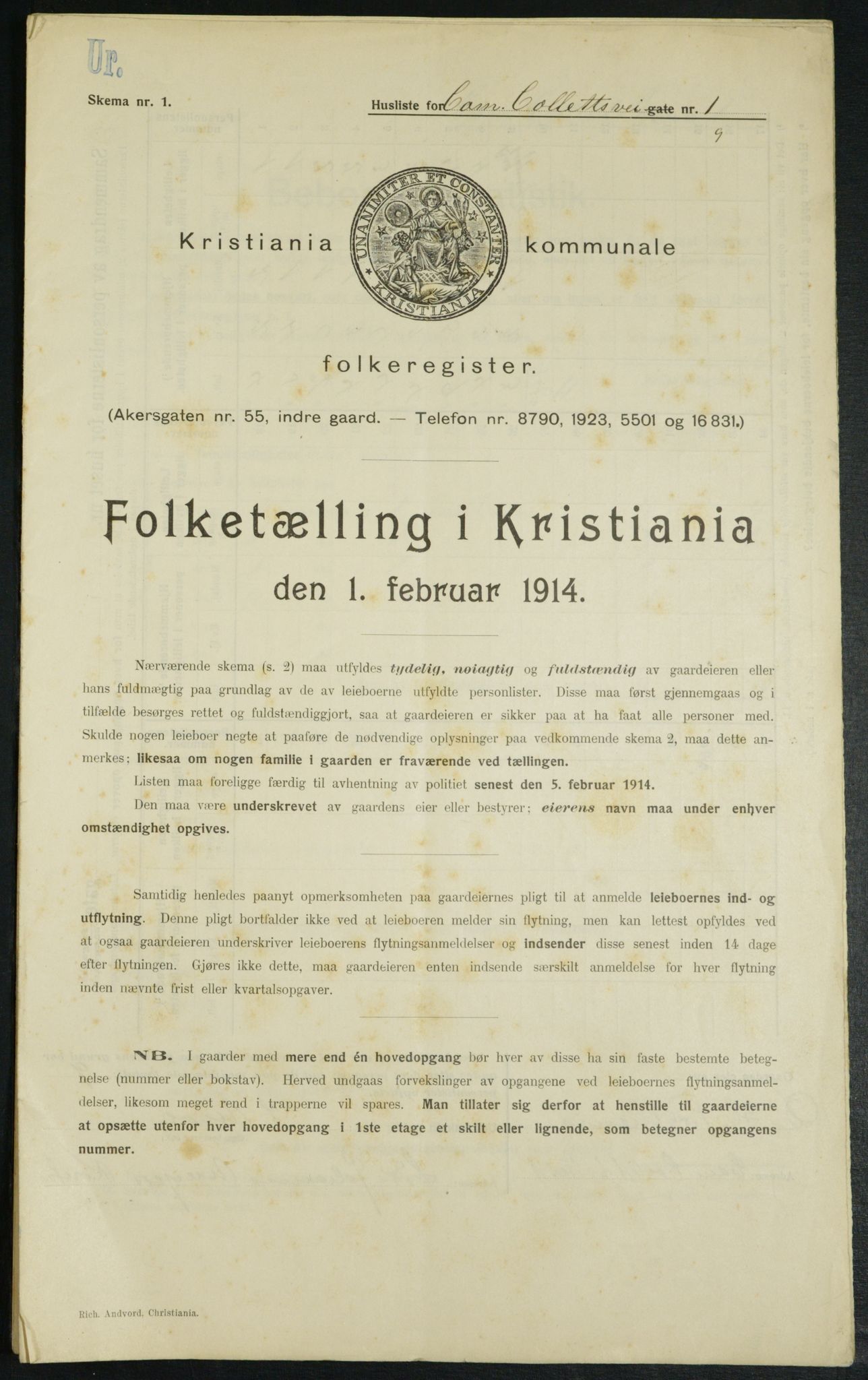 OBA, Kommunal folketelling 1.2.1914 for Kristiania, 1914, s. 11708