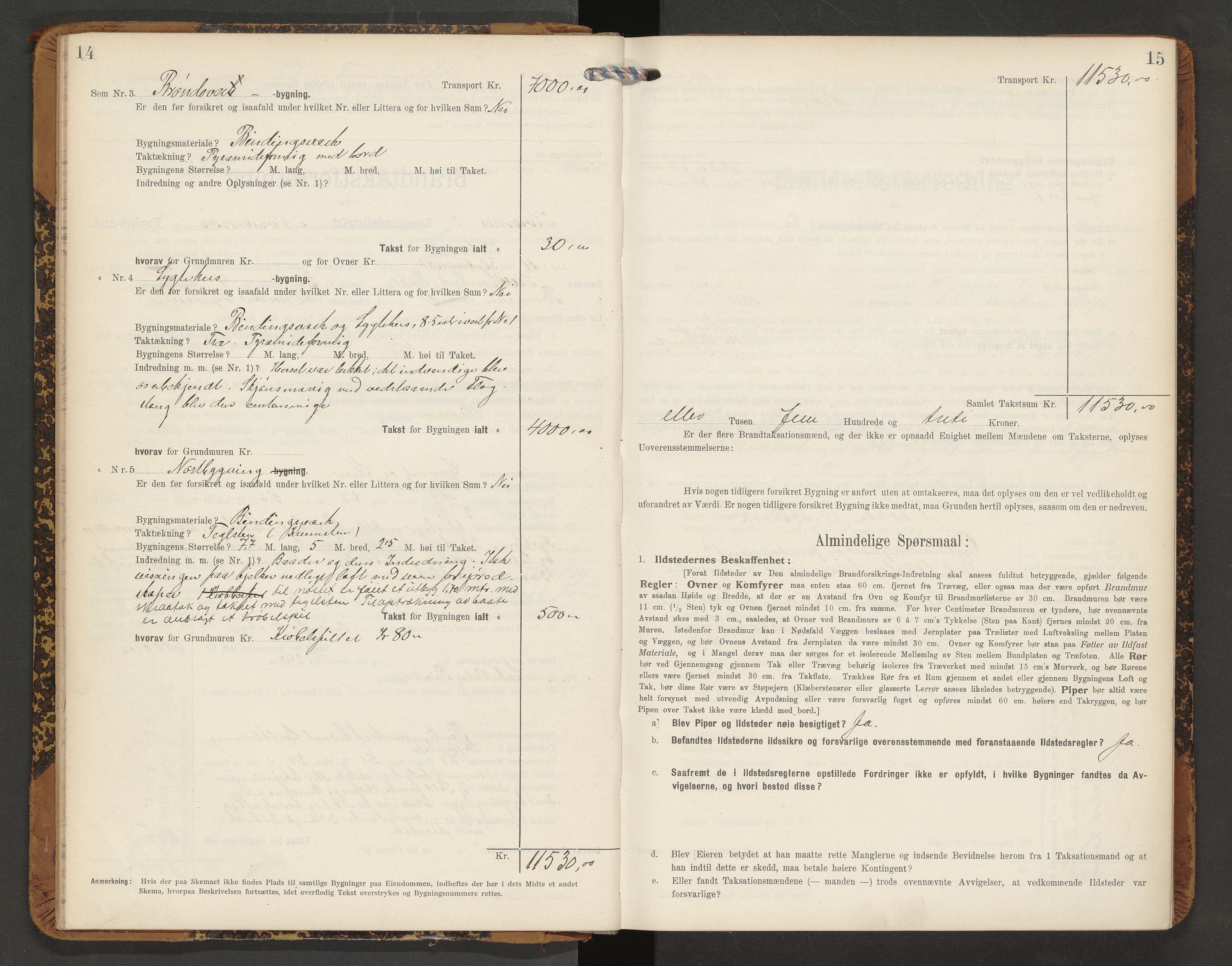 Norges Brannkasse Averøy og Frei, AV/SAT-A-5505/Fb/L0003: Branntakstprotokoll, 1910-1926, s. 14-15