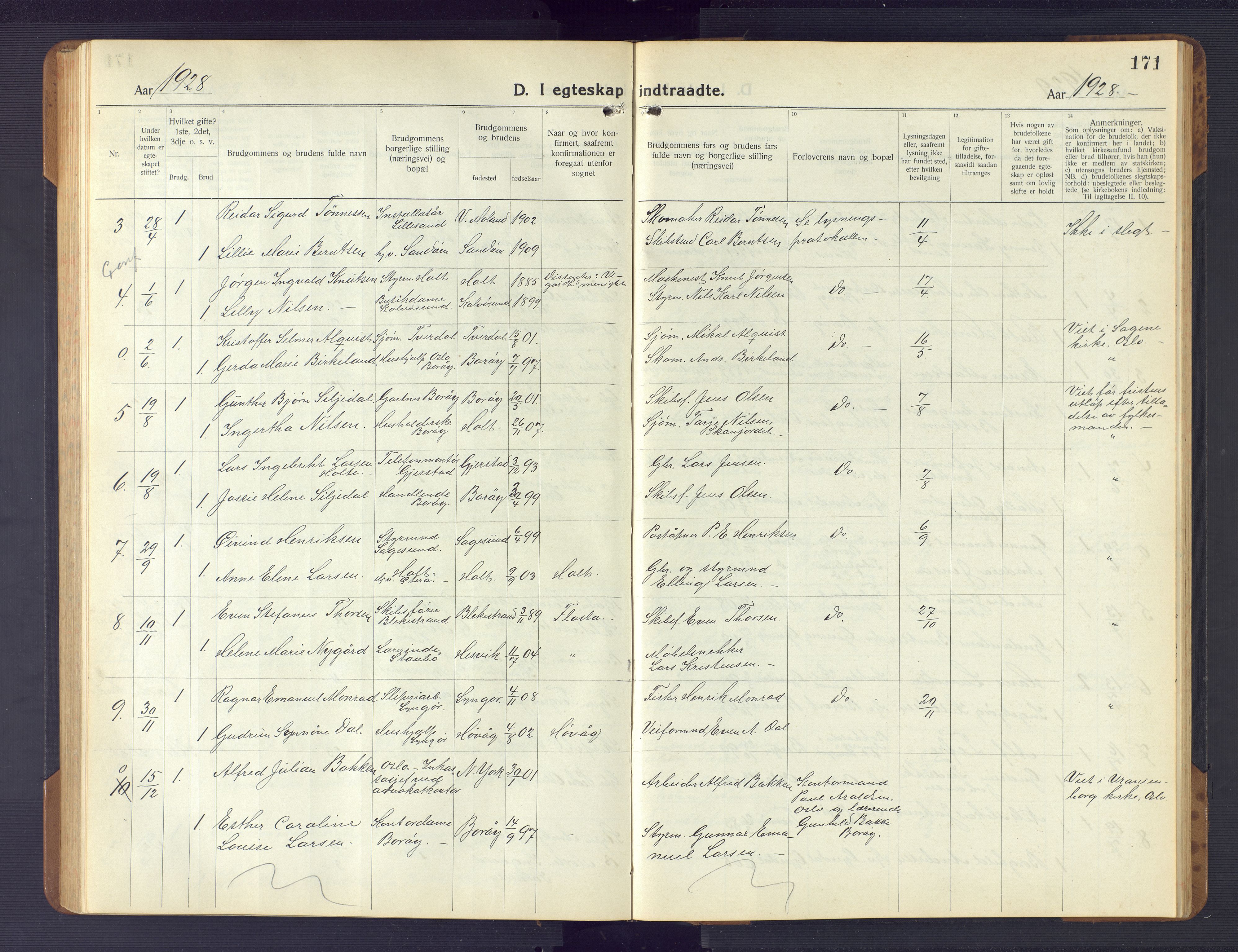 Dypvåg sokneprestkontor, AV/SAK-1111-0007/F/Fb/Fba/L0015: Klokkerbok nr. B 15, 1922-1949, s. 171
