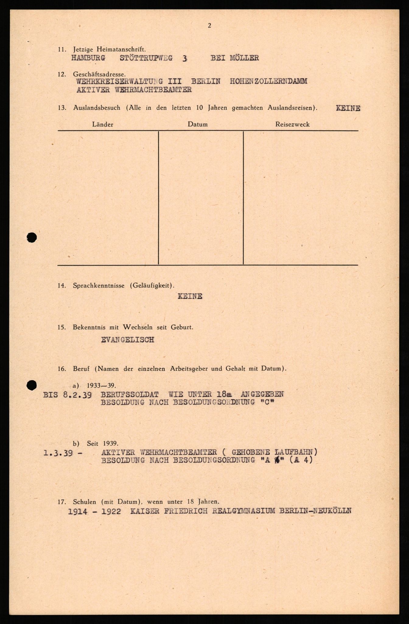 Forsvaret, Forsvarets overkommando II, AV/RA-RAFA-3915/D/Db/L0030: CI Questionaires. Tyske okkupasjonsstyrker i Norge. Tyskere., 1945-1946, s. 147