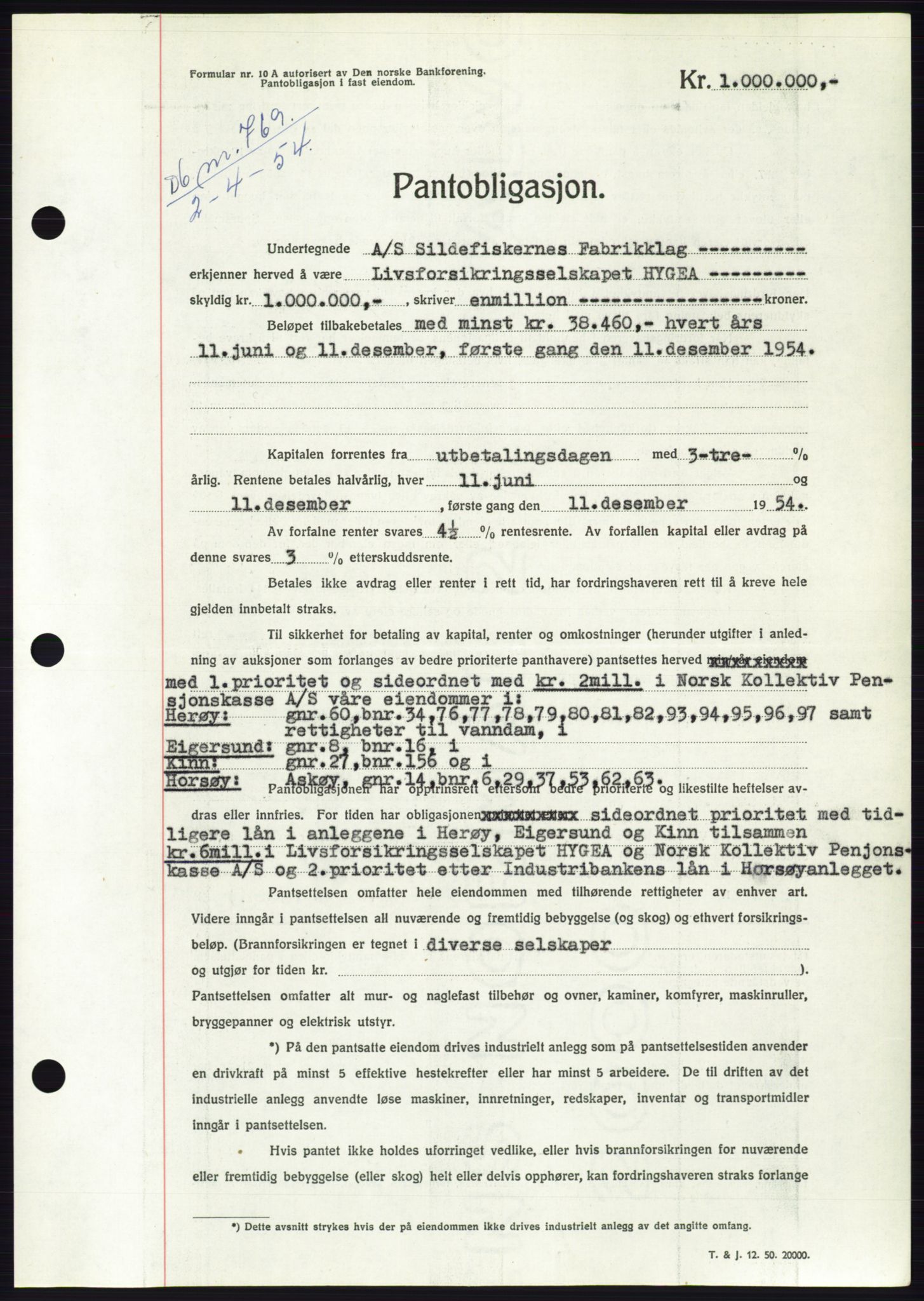 Søre Sunnmøre sorenskriveri, AV/SAT-A-4122/1/2/2C/L0124: Pantebok nr. 12B, 1953-1954, Dagboknr: 769/1954