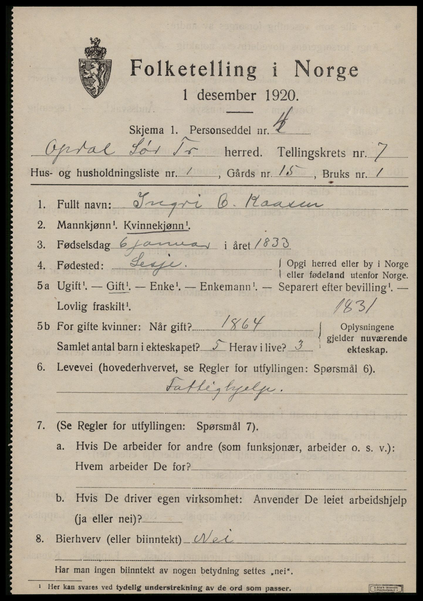 SAT, Folketelling 1920 for 1634 Oppdal herred, 1920, s. 5705