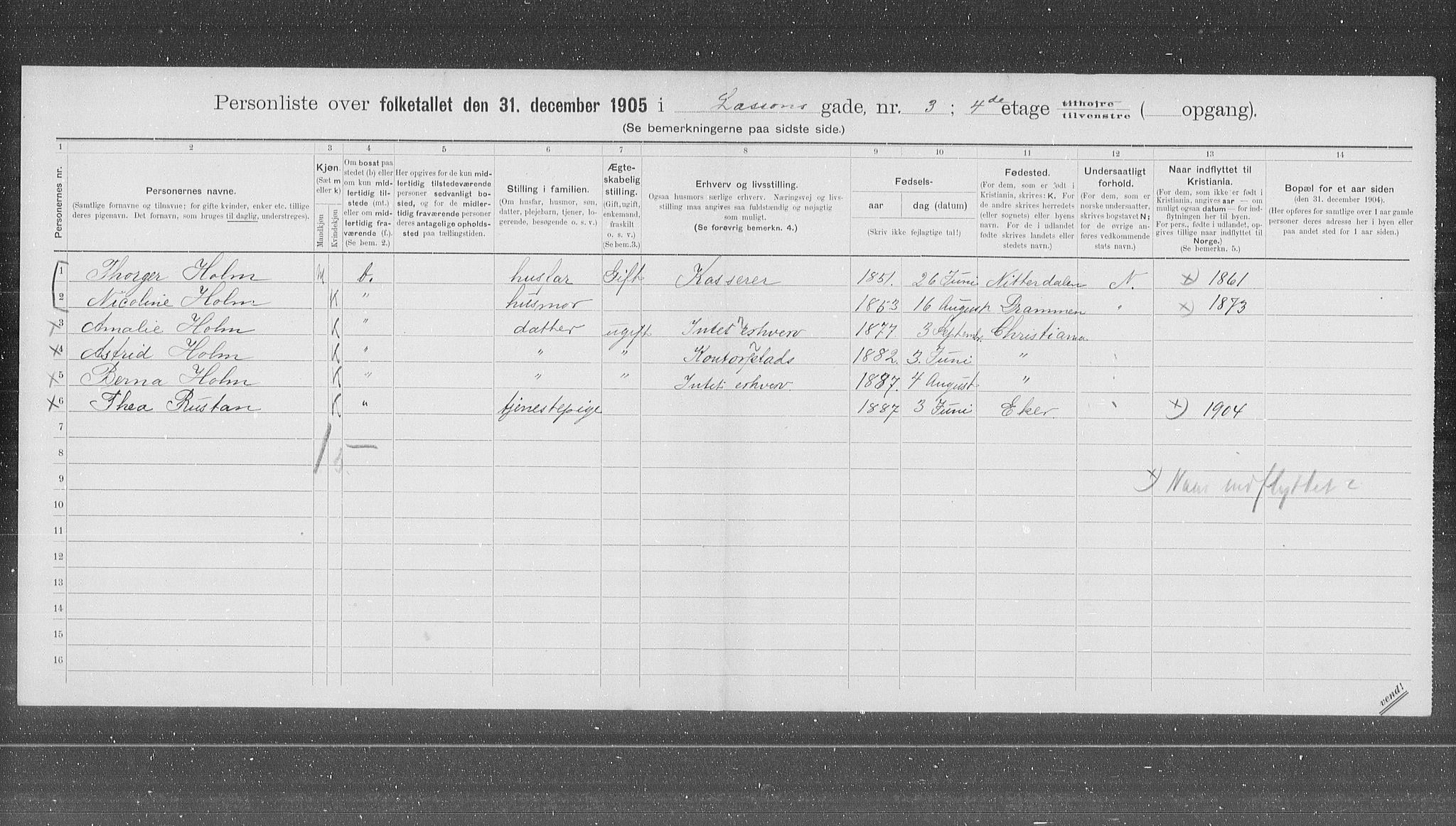 OBA, Kommunal folketelling 31.12.1905 for Kristiania kjøpstad, 1905, s. 30040