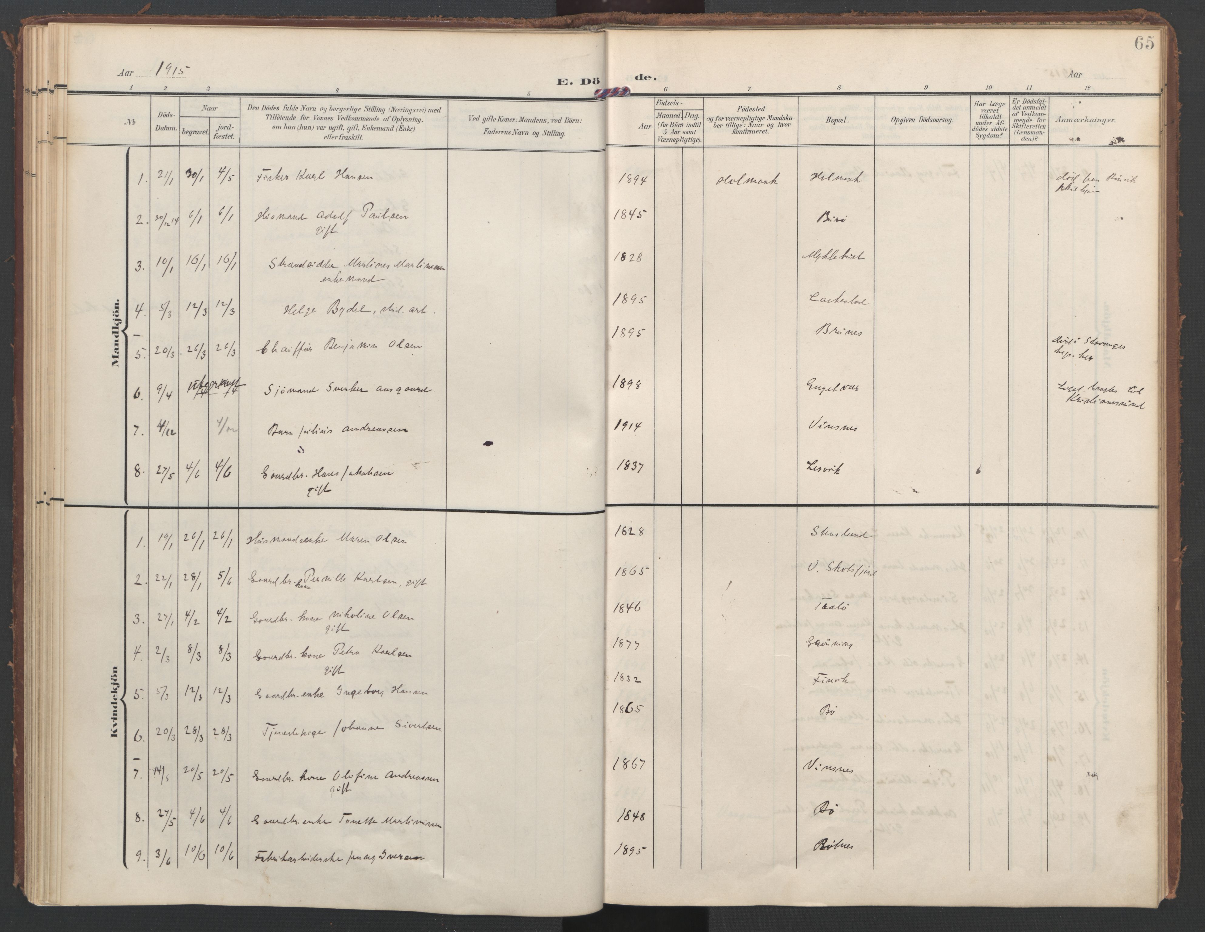 Ministerialprotokoller, klokkerbøker og fødselsregistre - Nordland, AV/SAT-A-1459/855/L0806: Ministerialbok nr. 855A14, 1906-1922, s. 65