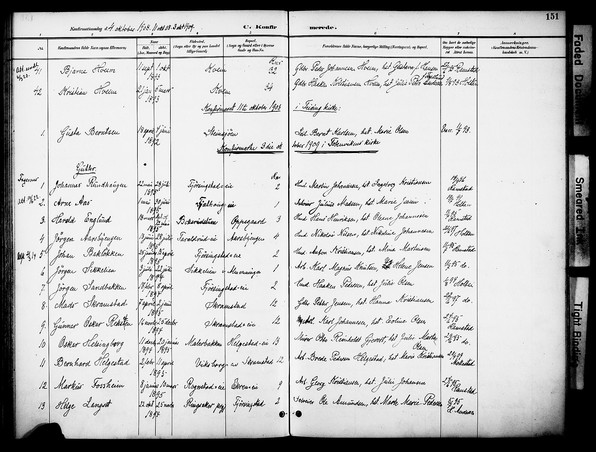 Østre Toten prestekontor, AV/SAH-PREST-104/H/Ha/Haa/L0009: Ministerialbok nr. 9, 1897-1913, s. 151
