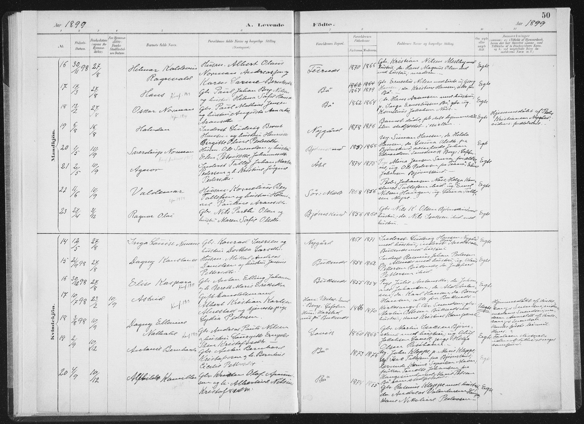 Ministerialprotokoller, klokkerbøker og fødselsregistre - Nordland, AV/SAT-A-1459/898/L1422: Ministerialbok nr. 898A02, 1887-1908, s. 50