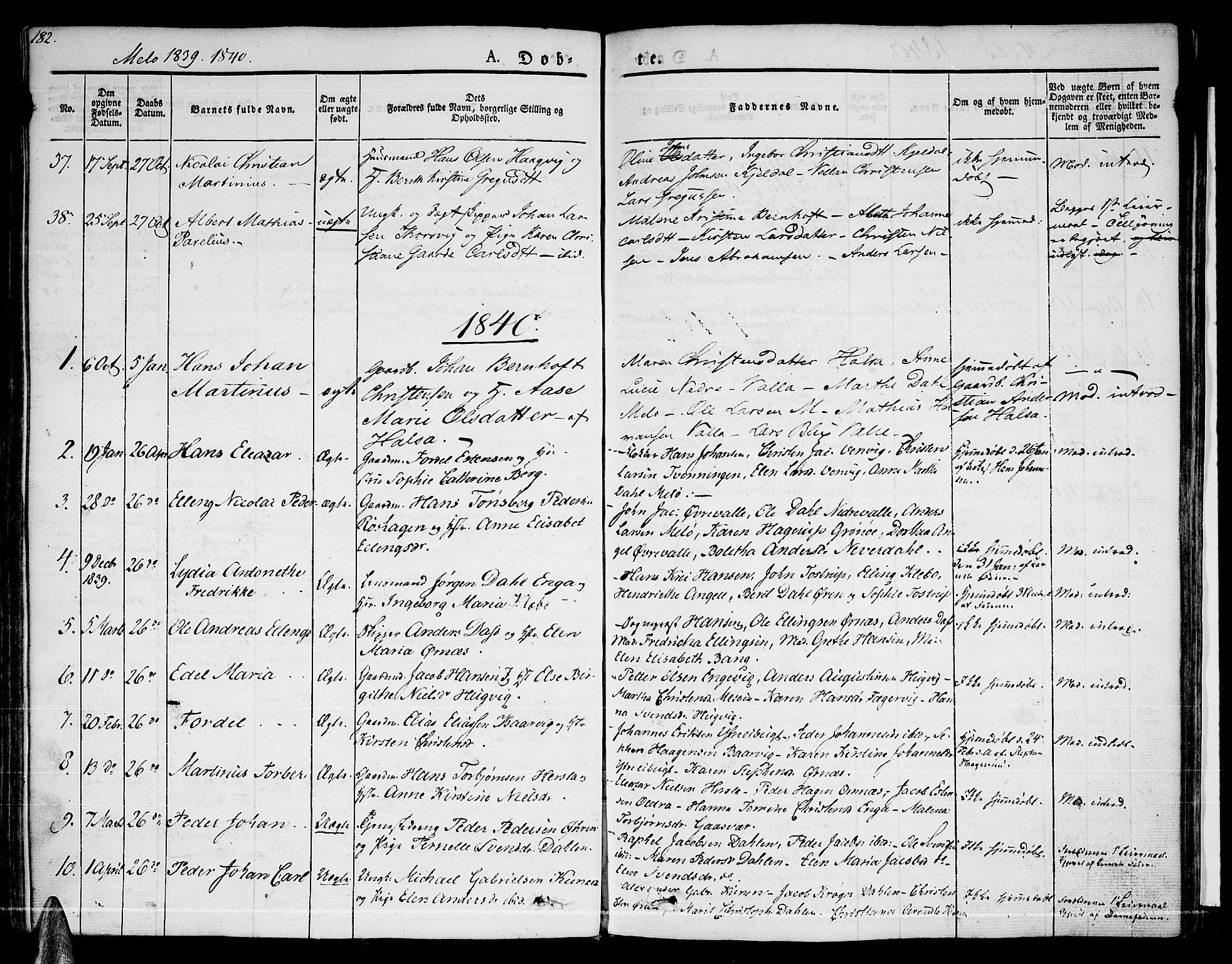 Ministerialprotokoller, klokkerbøker og fødselsregistre - Nordland, AV/SAT-A-1459/841/L0598: Ministerialbok nr. 841A06 /2, 1825-1844, s. 182