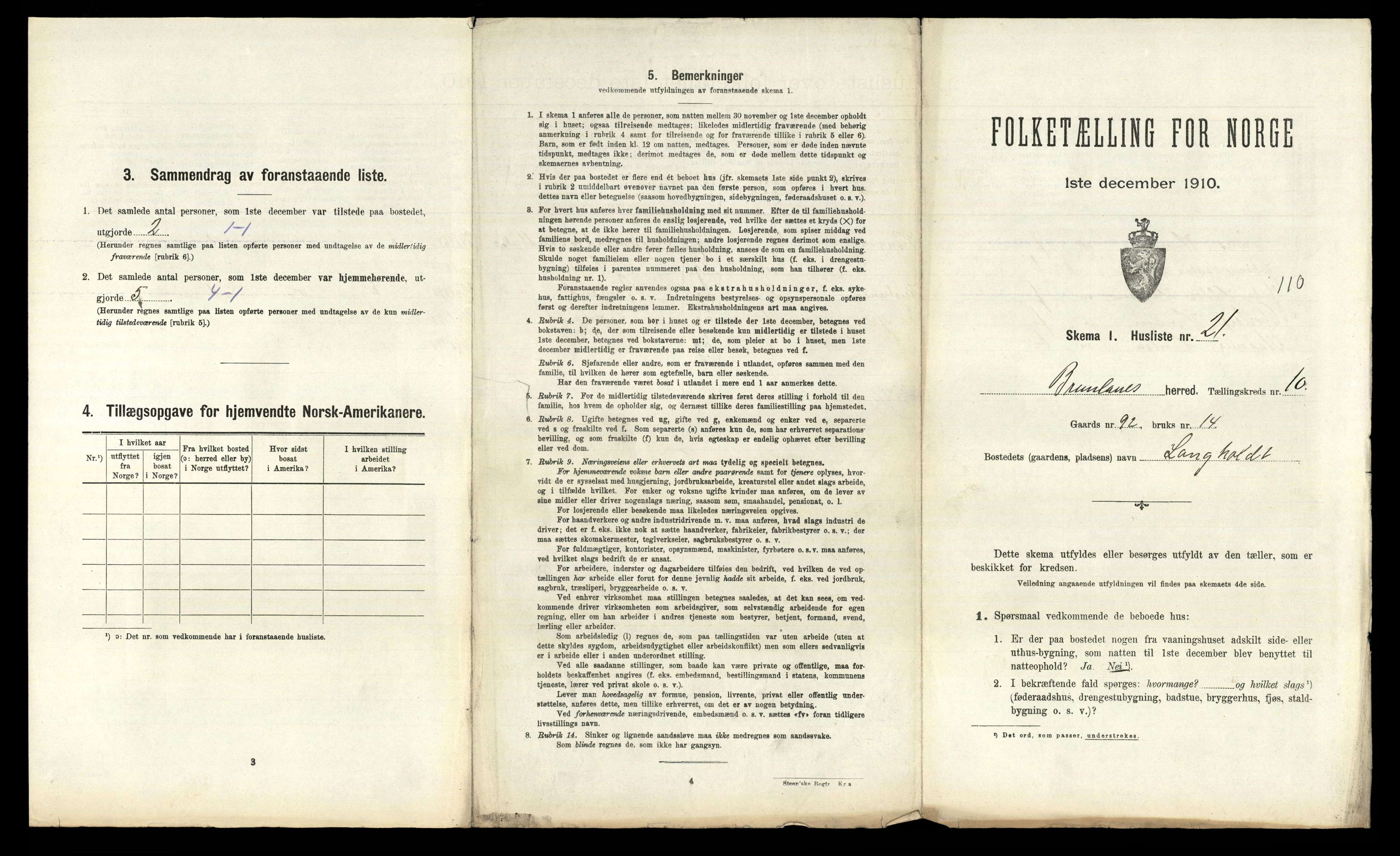 RA, Folketelling 1910 for 0726 Brunlanes herred, 1910, s. 1643