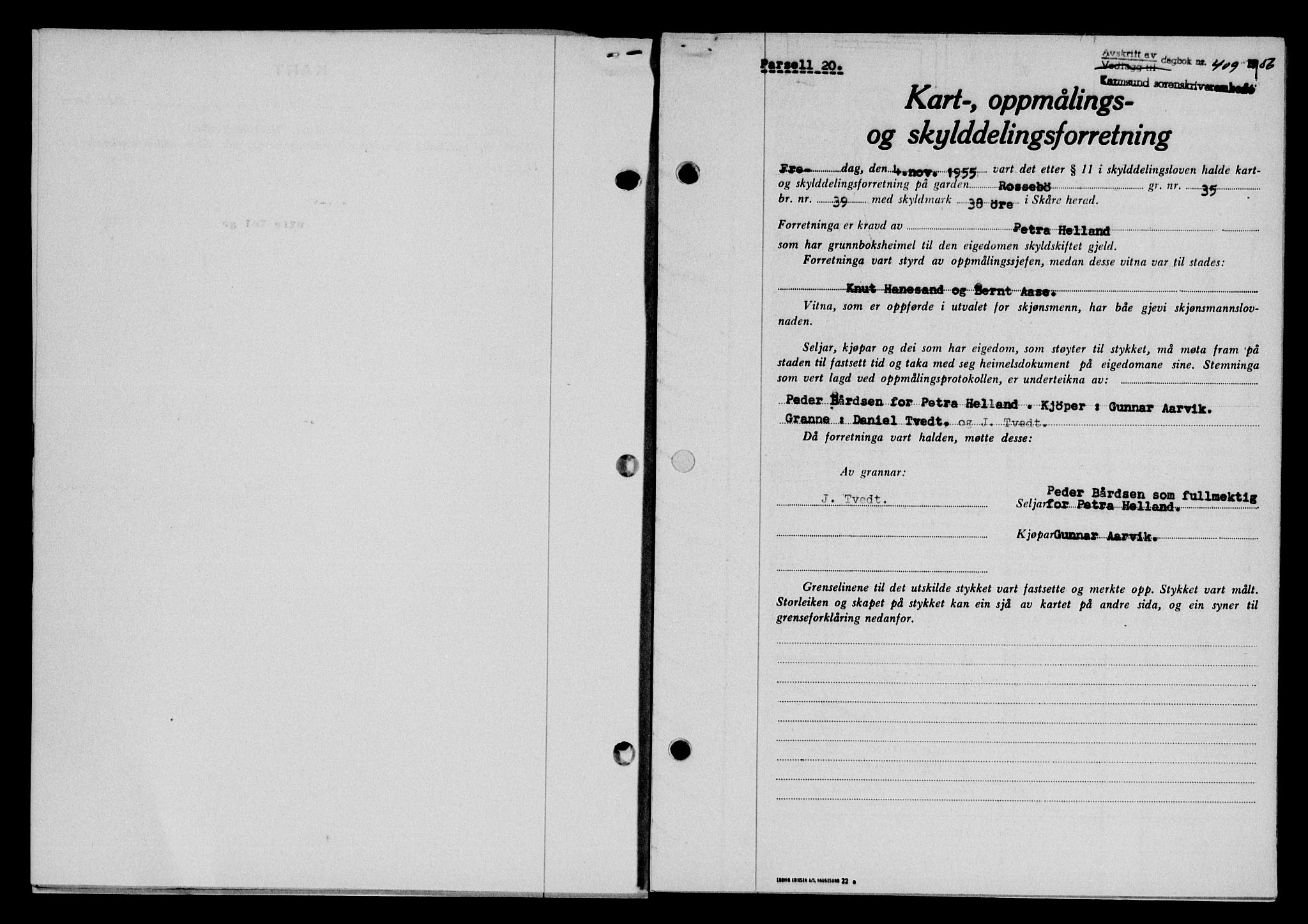 Karmsund sorenskriveri, SAST/A-100311/01/II/IIB/L0118: Pantebok nr. 98A, 1955-1956, Dagboknr: 409/1956