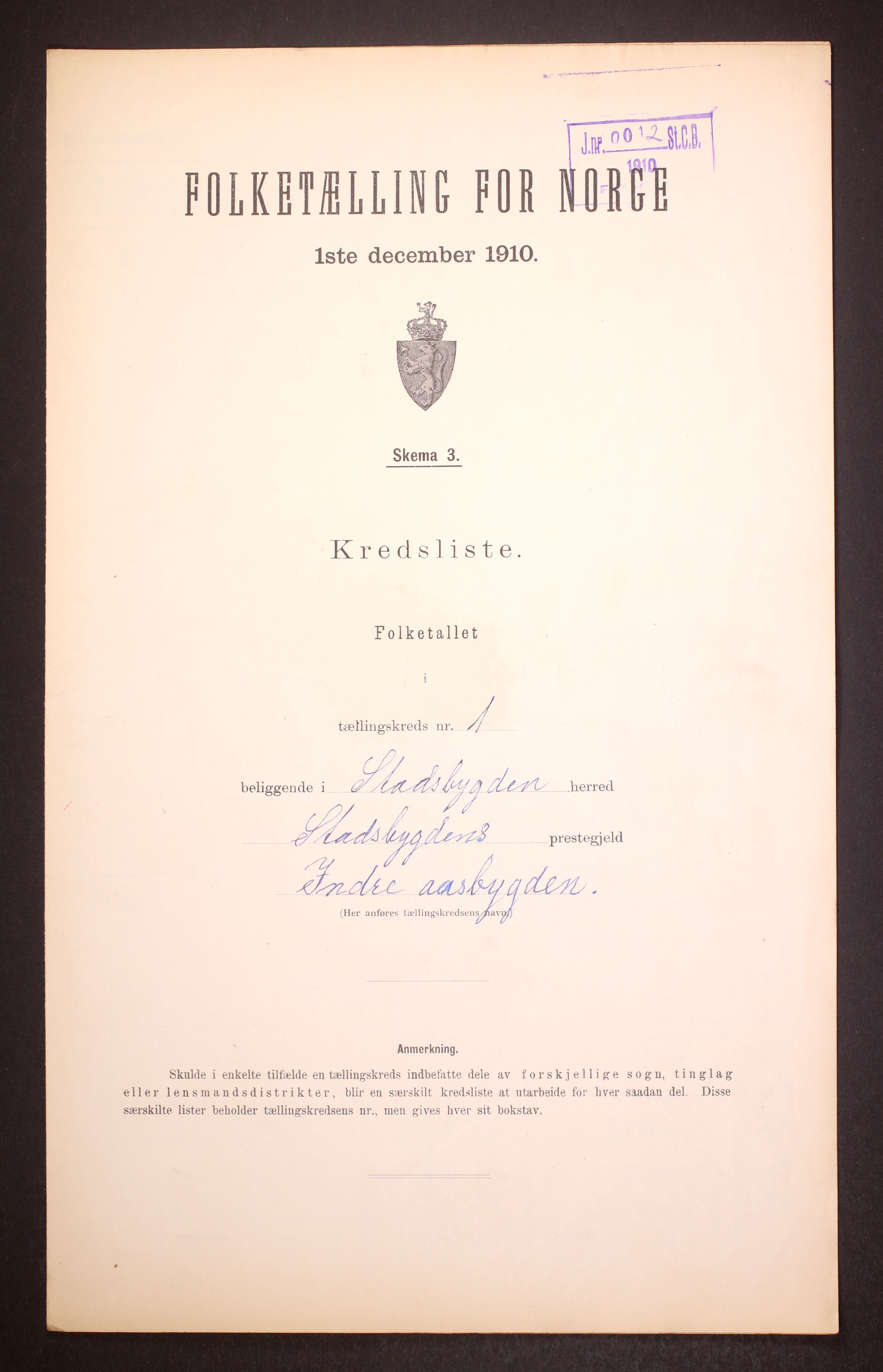 RA, Folketelling 1910 for 1625 Stadsbygd herred, 1910, s. 4