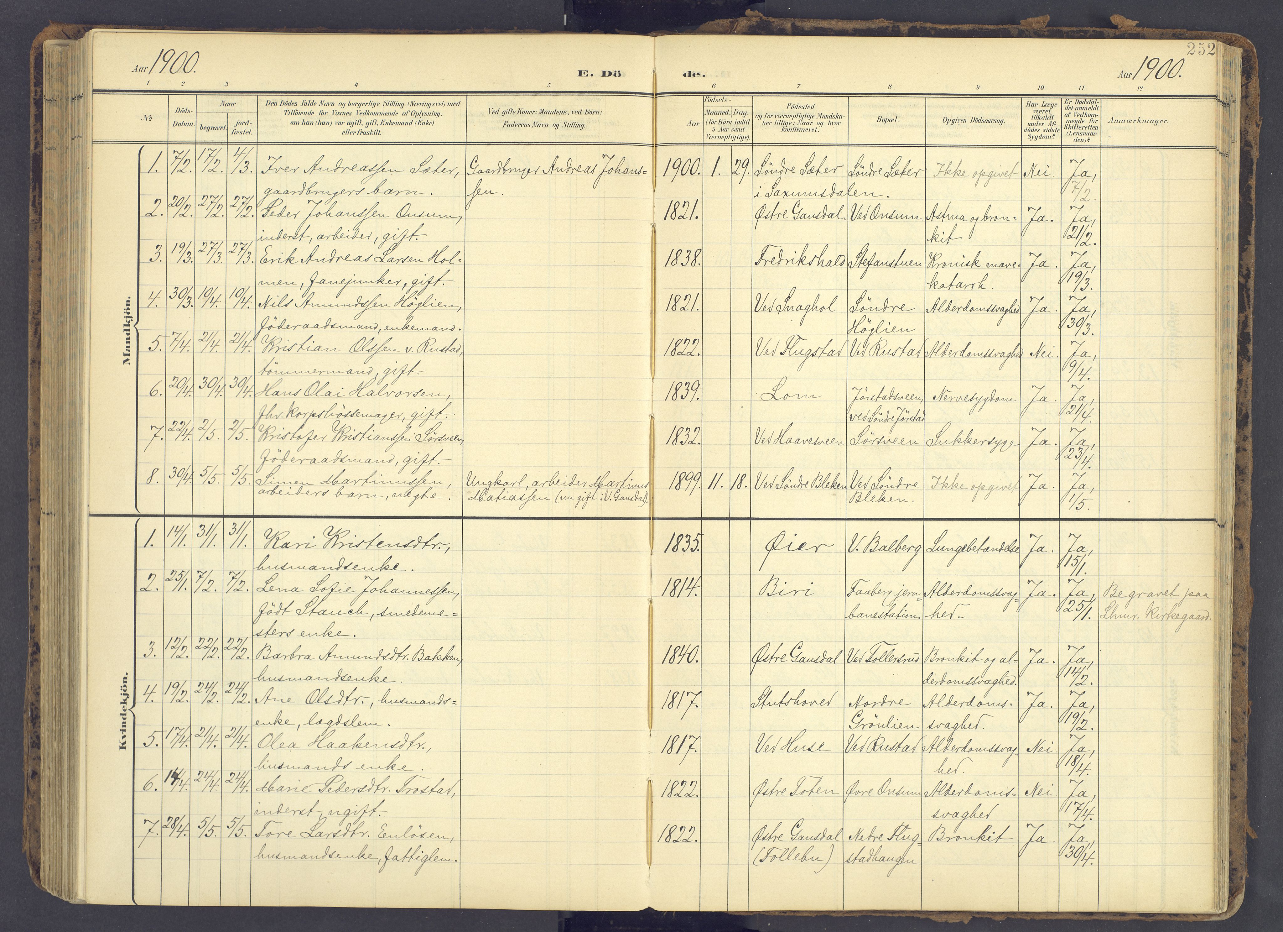 Fåberg prestekontor, AV/SAH-PREST-086/H/Ha/Haa/L0012: Ministerialbok nr. 12, 1899-1915, s. 252