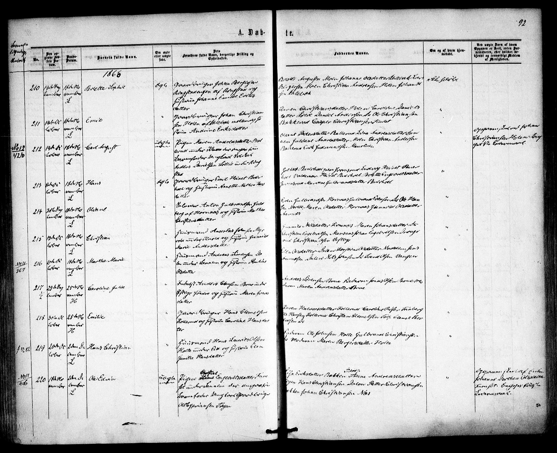 Høland prestekontor Kirkebøker, SAO/A-10346a/F/Fa/L0011: Ministerialbok nr. I 11, 1862-1869, s. 92