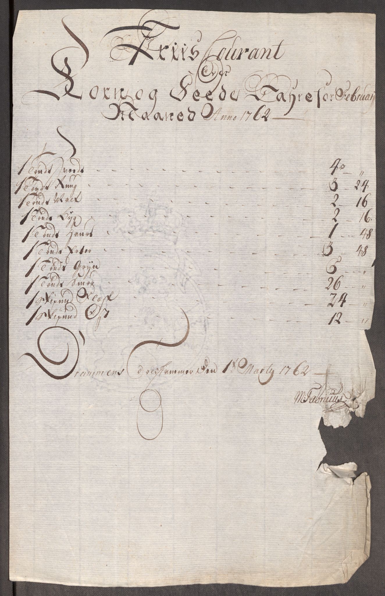 Rentekammeret inntil 1814, Realistisk ordnet avdeling, RA/EA-4070/Oe/L0007: [Ø1]: Priskuranter, 1761-1763, s. 373