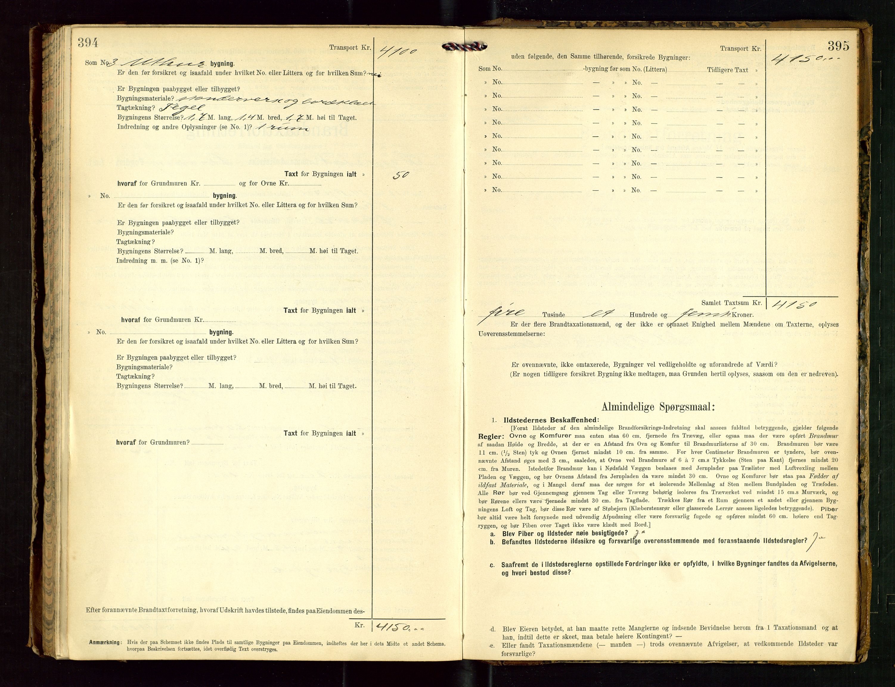 Torvestad lensmannskontor, SAST/A-100307/1/Gob/L0003: "Brandtaxationsprotokol for Torvestad Lensmannsdistrikt", 1905-1909, s. 394-395