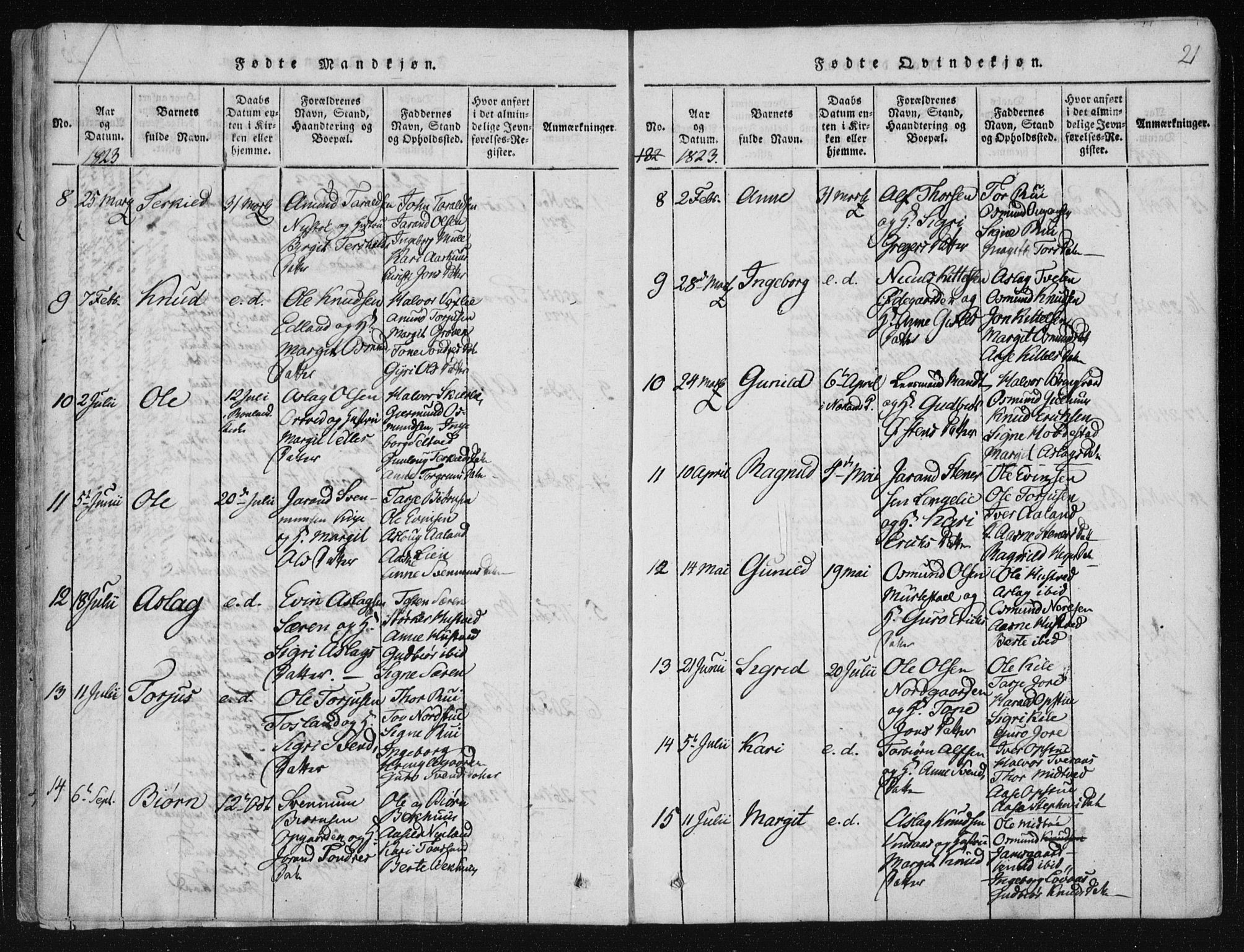 Vinje kirkebøker, AV/SAKO-A-312/F/Fa/L0003: Ministerialbok nr. I 3, 1814-1843, s. 21