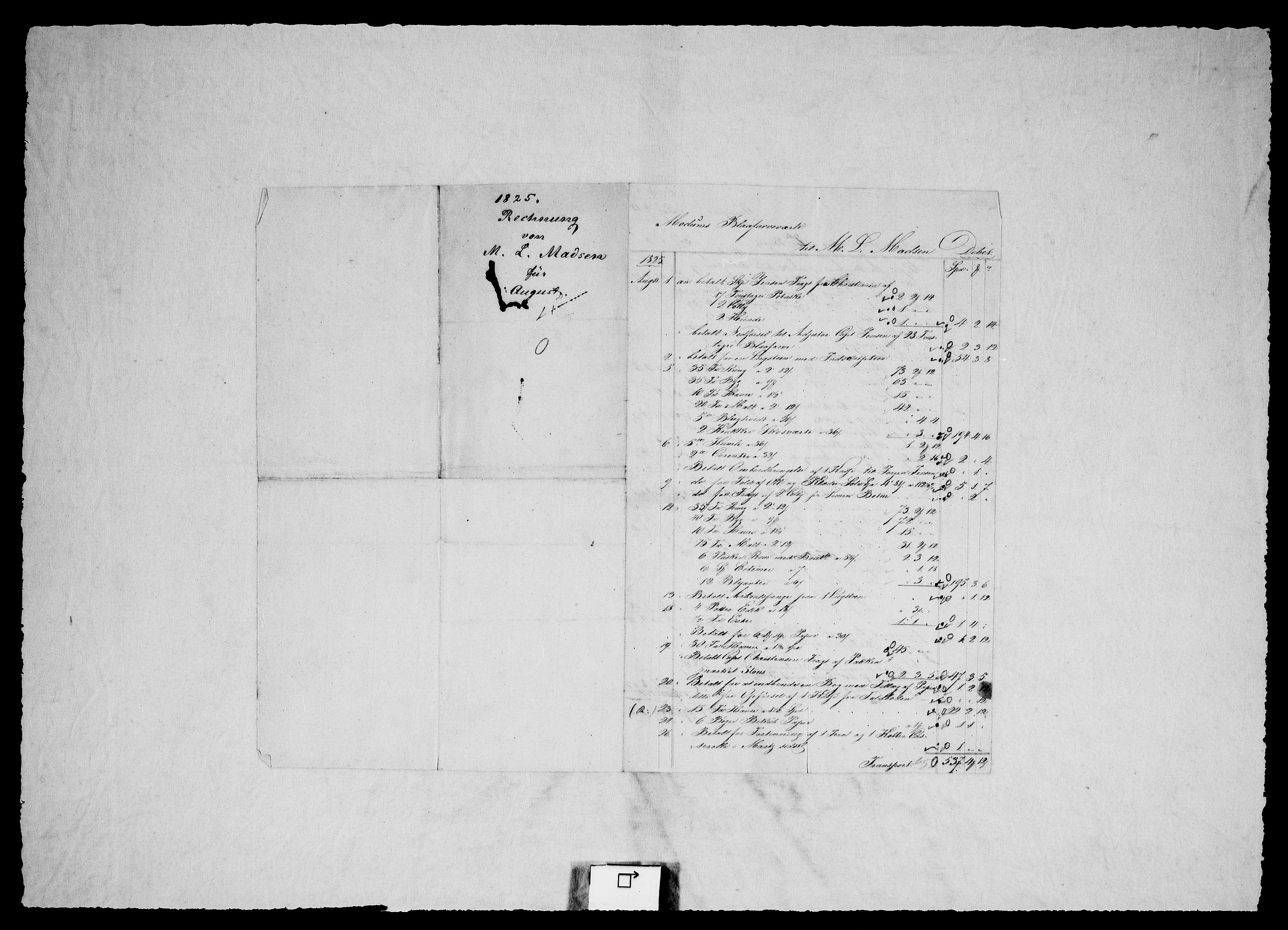 Modums Blaafarveværk, RA/PA-0157/G/Gd/Gdc/L0215/0001: -- / Hiesige und Auswartige Rechnungen, 1825-1828, s. 5