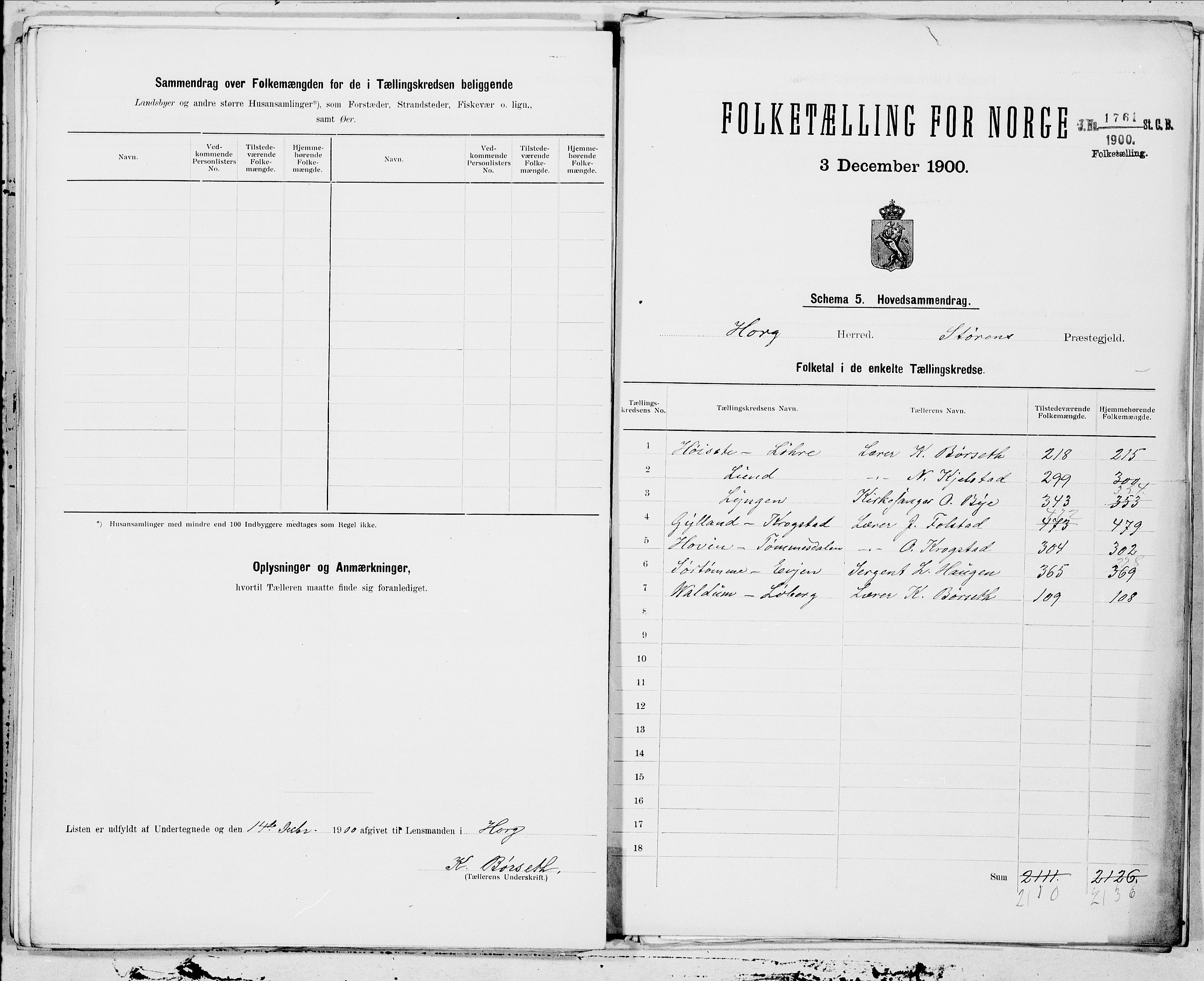 SAT, Folketelling 1900 for 1650 Horg herred, 1900, s. 16