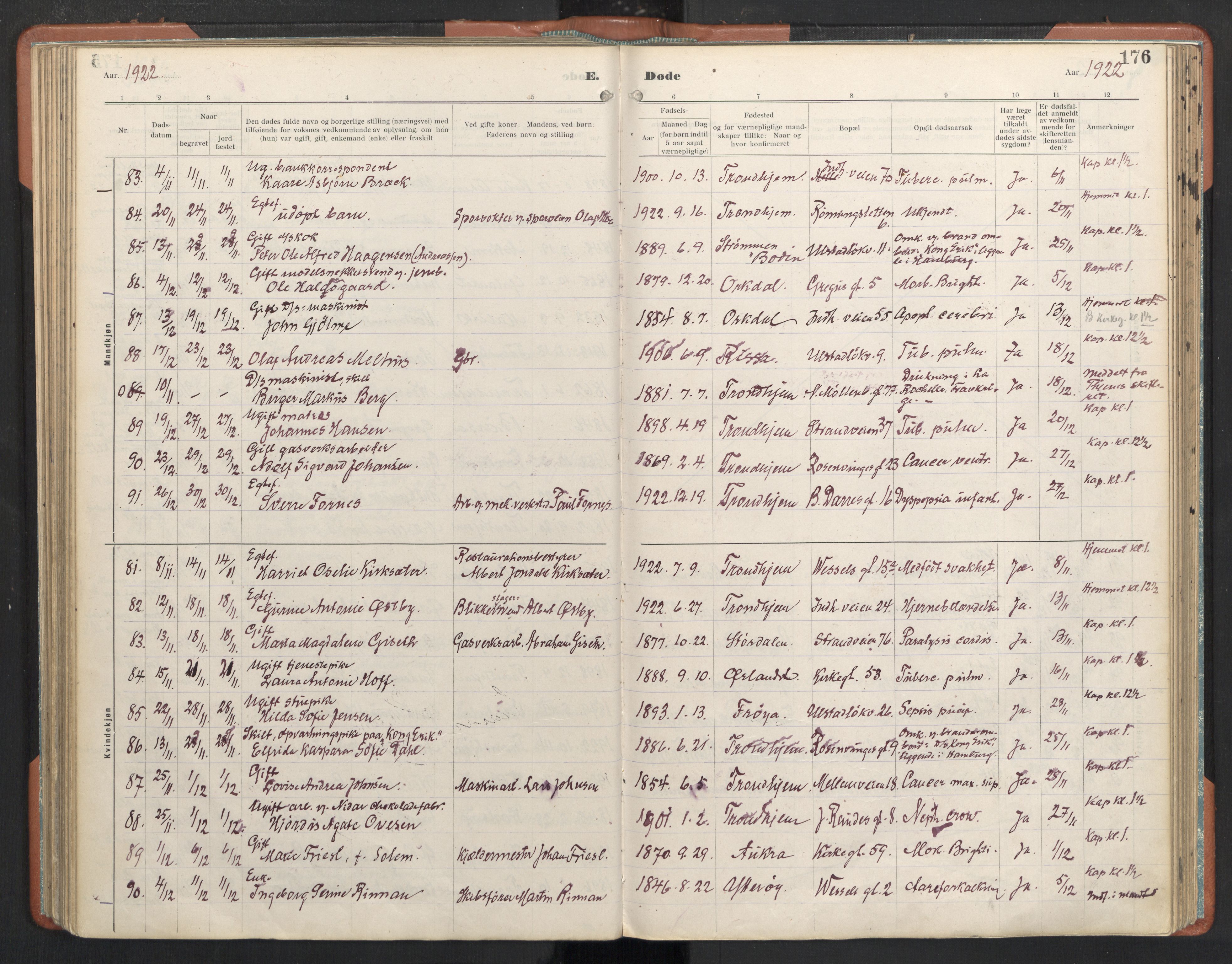Ministerialprotokoller, klokkerbøker og fødselsregistre - Sør-Trøndelag, SAT/A-1456/605/L0245: Ministerialbok nr. 605A07, 1916-1938, s. 176