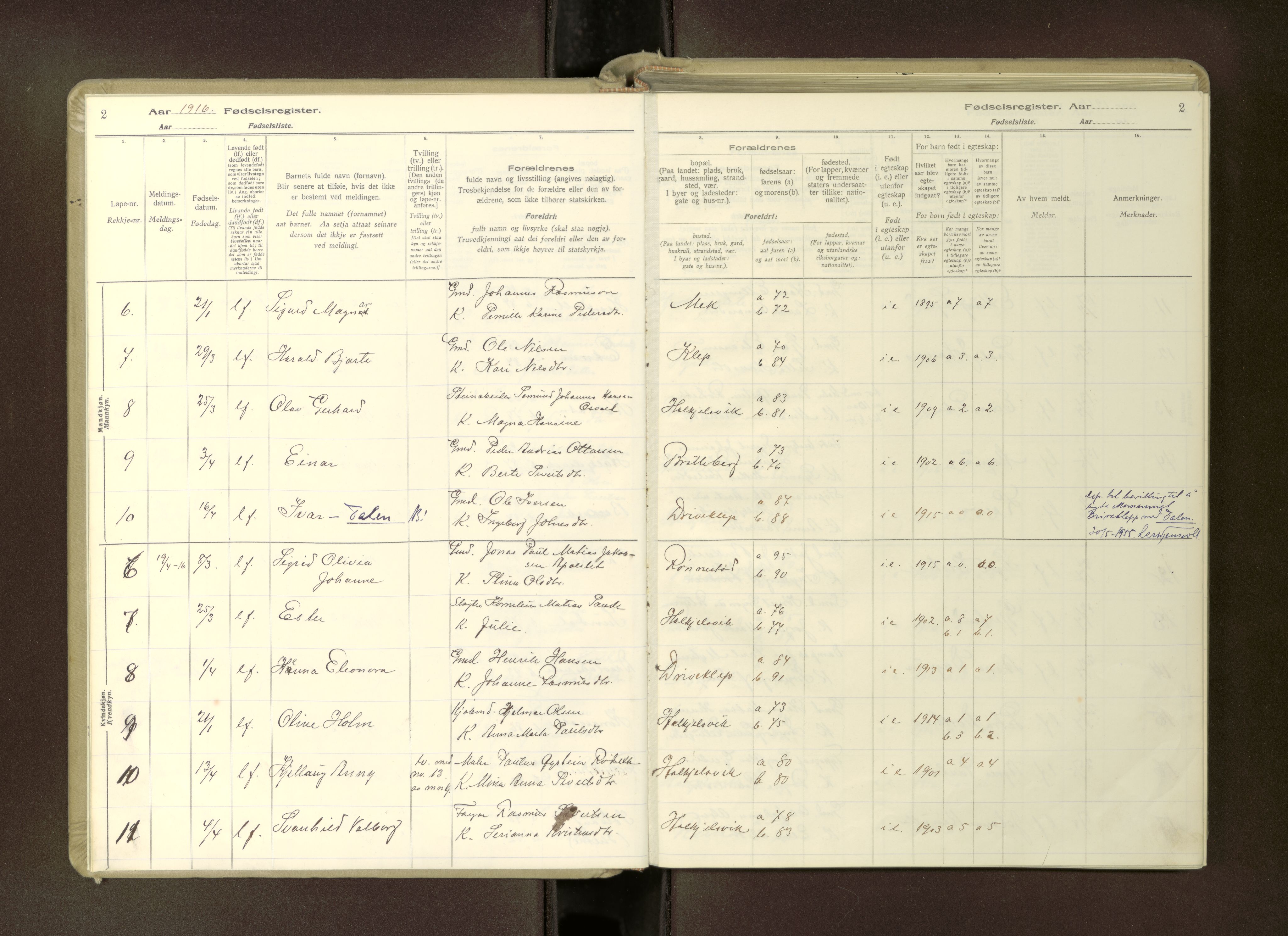 Ministerialprotokoller, klokkerbøker og fødselsregistre - Møre og Romsdal, AV/SAT-A-1454/511/L0165: Fødselsregister nr. 511---, 1916-1937, s. 2