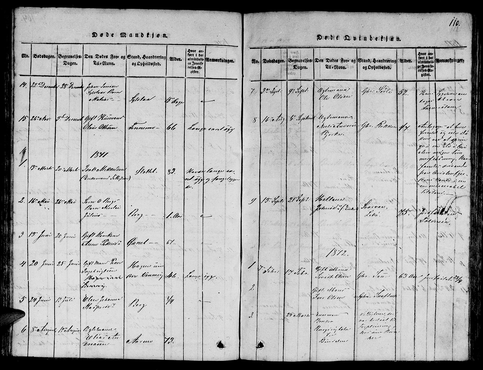 Ministerialprotokoller, klokkerbøker og fødselsregistre - Nord-Trøndelag, AV/SAT-A-1458/780/L0648: Klokkerbok nr. 780C01 /3, 1815-1877, s. 110