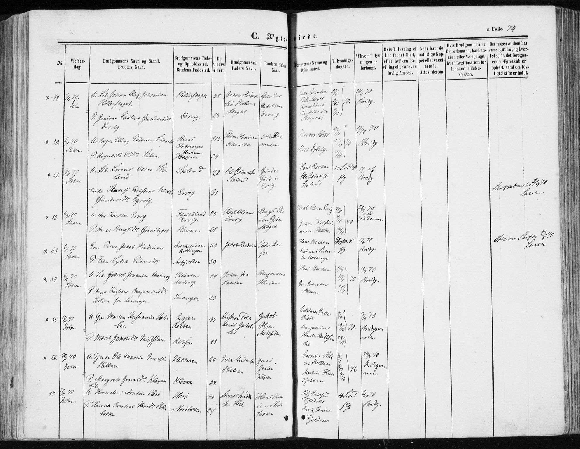 Ministerialprotokoller, klokkerbøker og fødselsregistre - Sør-Trøndelag, SAT/A-1456/634/L0531: Ministerialbok nr. 634A07, 1861-1870, s. 74