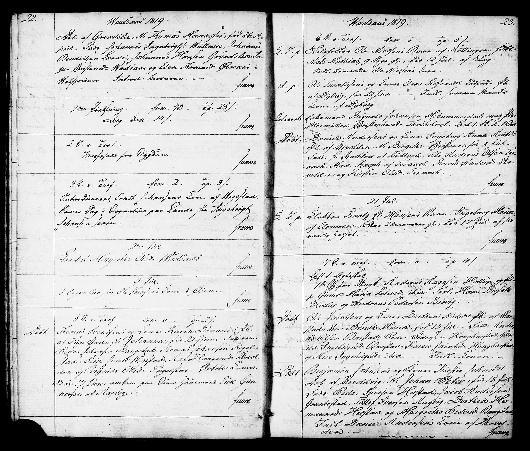 Ministerialprotokoller, klokkerbøker og fødselsregistre - Nordland, AV/SAT-A-1459/810/L0140: Ministerialbok nr. 810A04, 1817-1819, s. 22-23