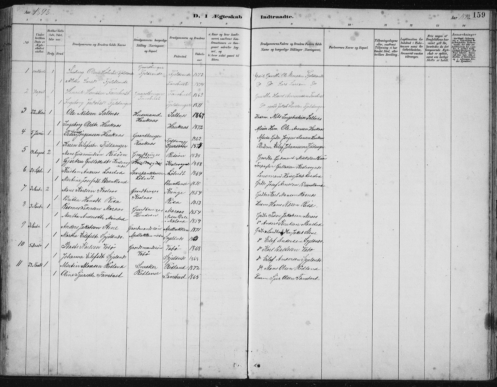 Lindås Sokneprestembete, AV/SAB-A-76701/H/Hab/Habb/L0003: Klokkerbok nr. B 3, 1886-1914, s. 159