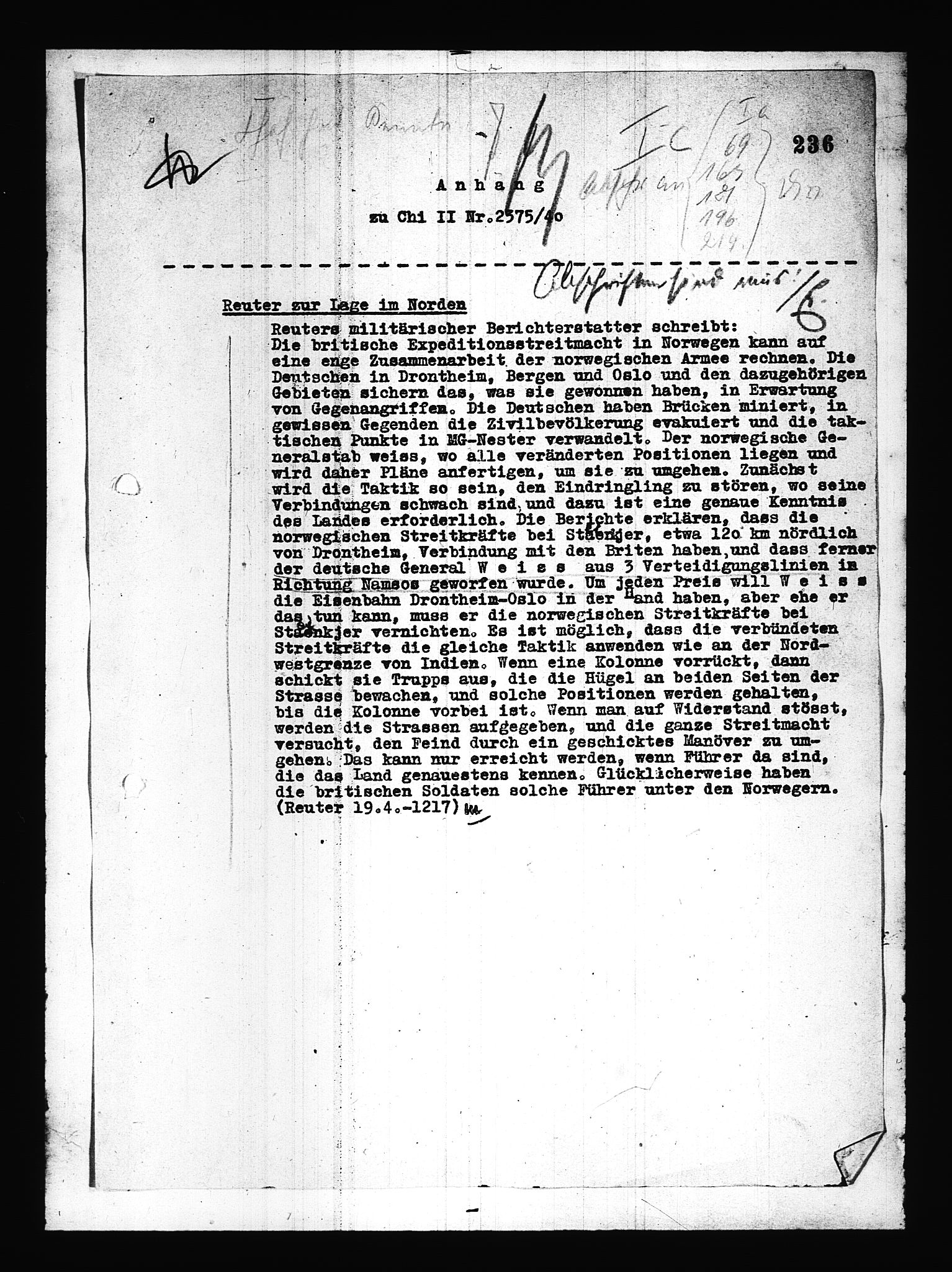 Documents Section, AV/RA-RAFA-2200/V/L0085: Amerikansk mikrofilm "Captured German Documents".
Box No. 724.  FKA jnr. 615/1954., 1940-1941, s. 12