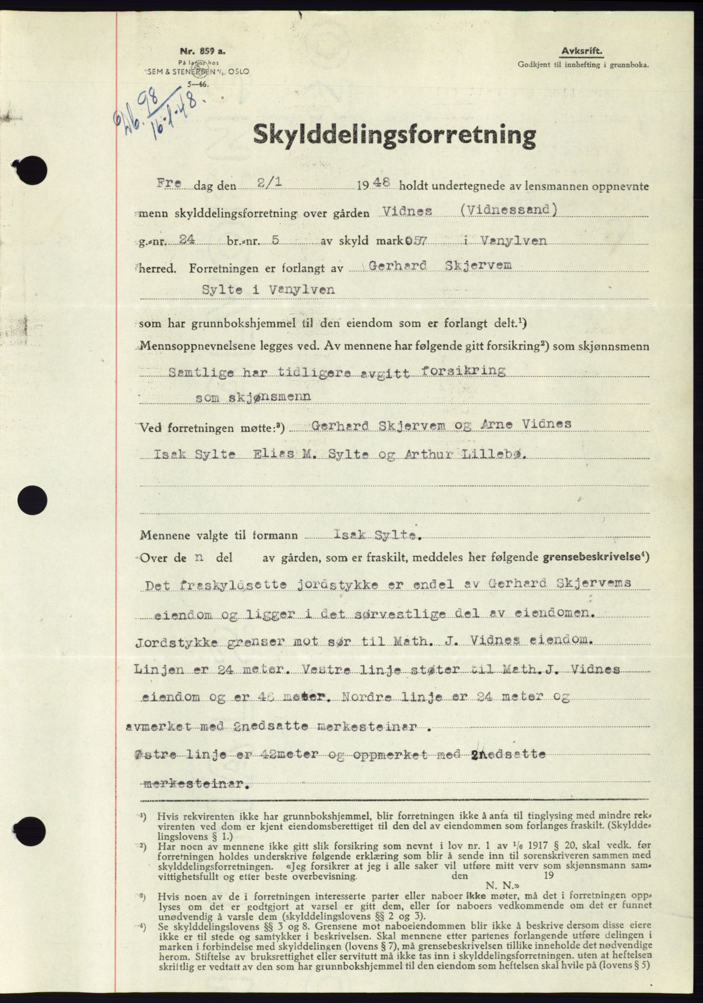 Søre Sunnmøre sorenskriveri, SAT/A-4122/1/2/2C/L0081: Pantebok nr. 7A, 1947-1948, Dagboknr: 98/1948