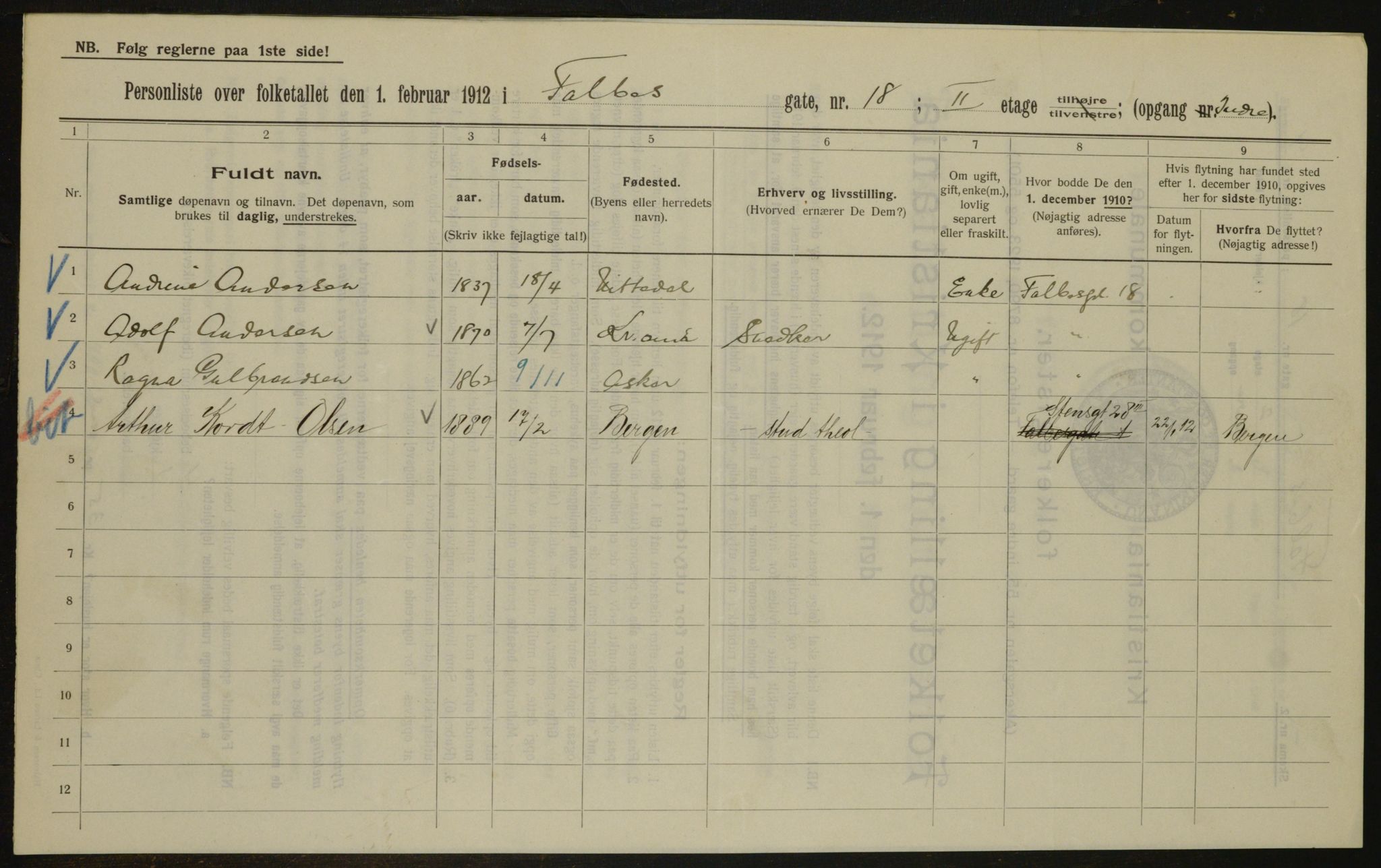 OBA, Kommunal folketelling 1.2.1912 for Kristiania, 1912, s. 23214