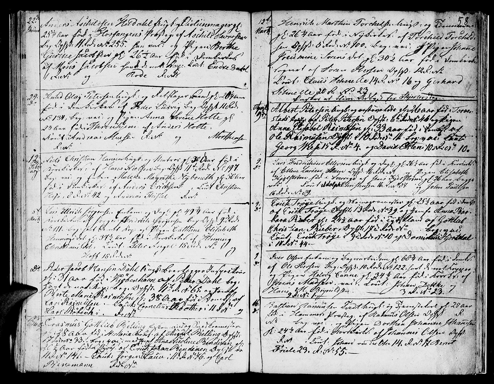 Domkirken sokneprestembete, AV/SAB-A-74801/H/Hab/L0003: Klokkerbok nr. A 3, 1820-1853, s. 58
