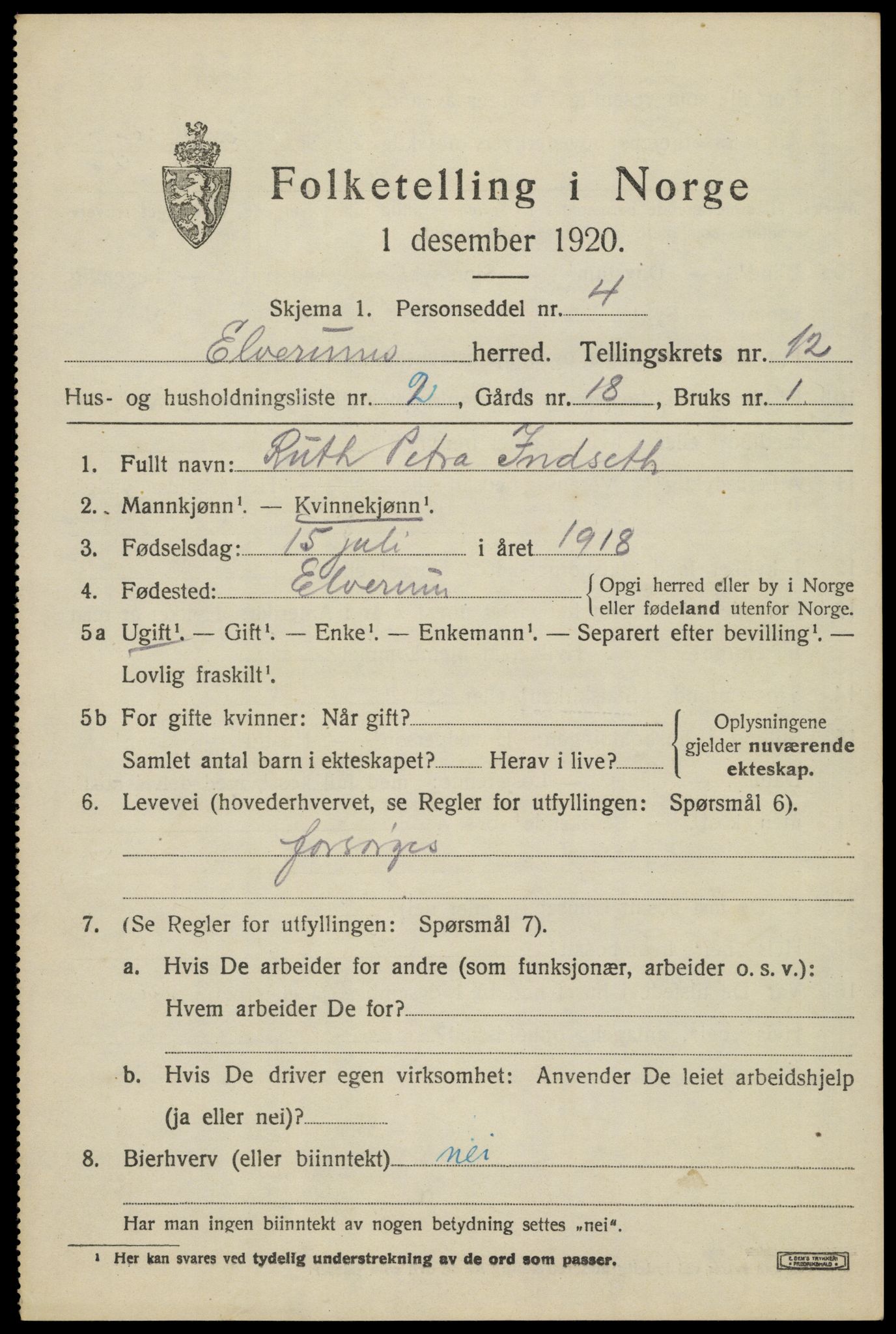 SAH, Folketelling 1920 for 0427 Elverum herred, 1920, s. 16952