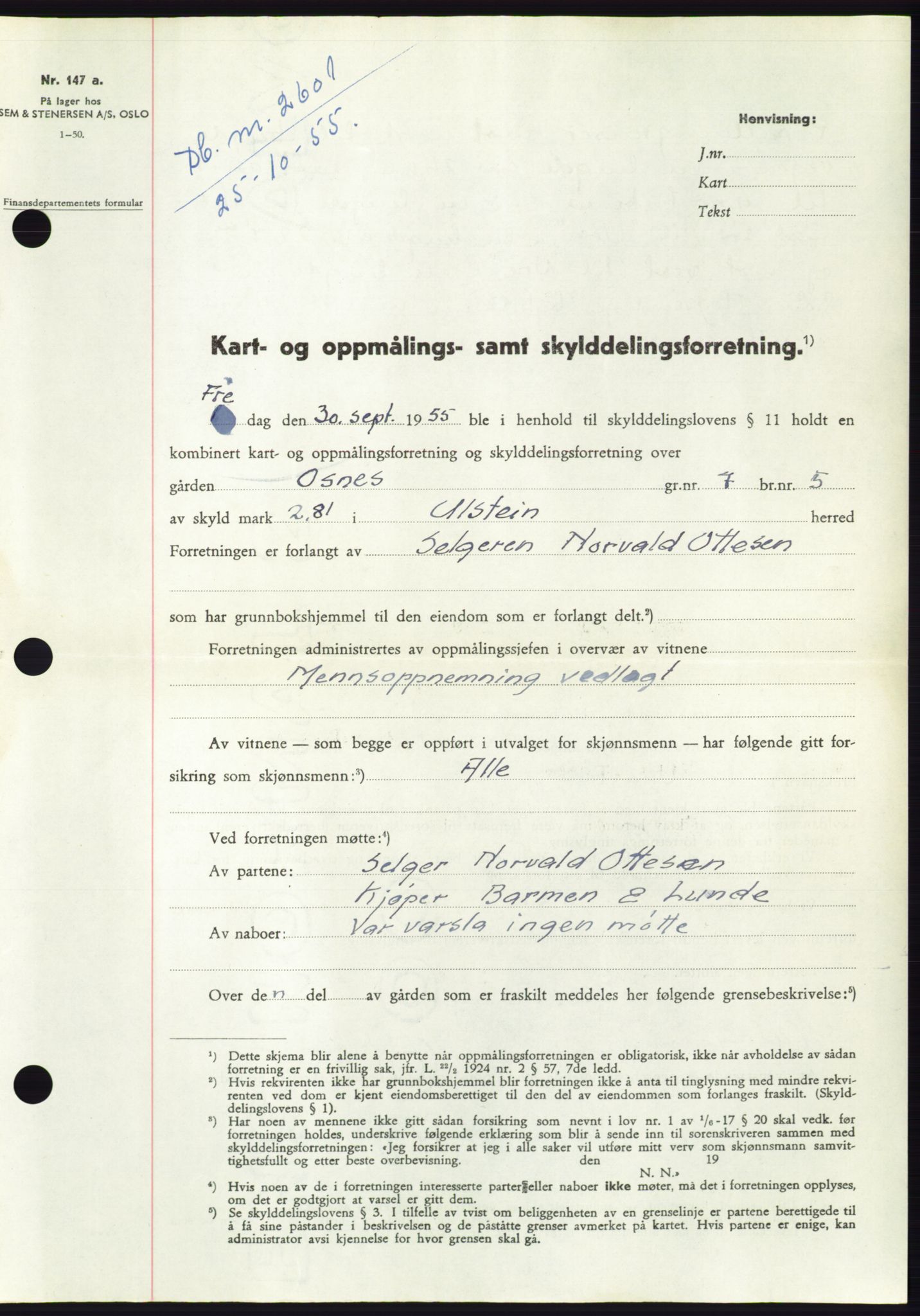 Søre Sunnmøre sorenskriveri, SAT/A-4122/1/2/2C/L0102: Pantebok nr. 28A, 1955-1956, Dagboknr: 2601/1955