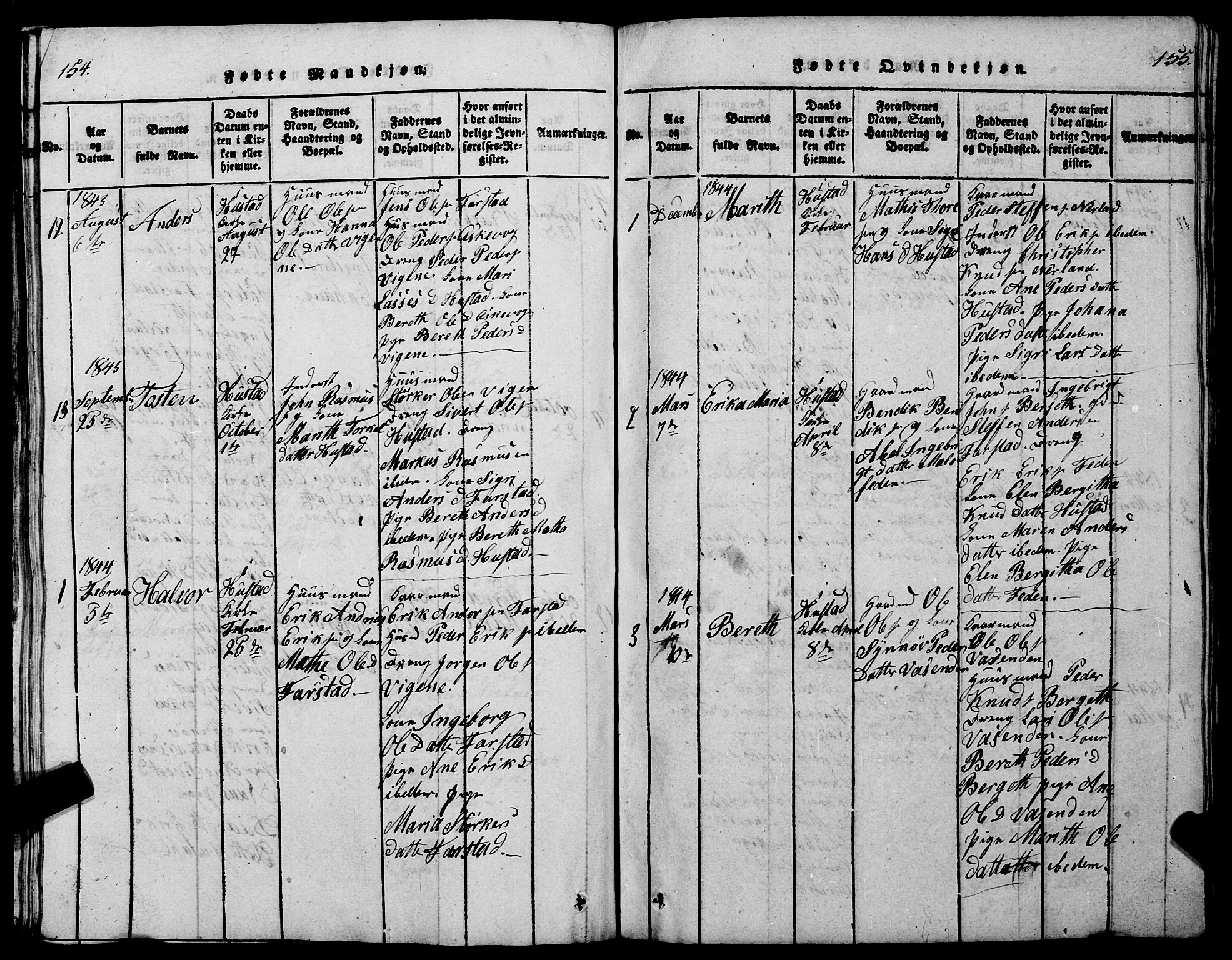 Ministerialprotokoller, klokkerbøker og fødselsregistre - Møre og Romsdal, AV/SAT-A-1454/567/L0781: Klokkerbok nr. 567C01, 1818-1845, s. 154-155