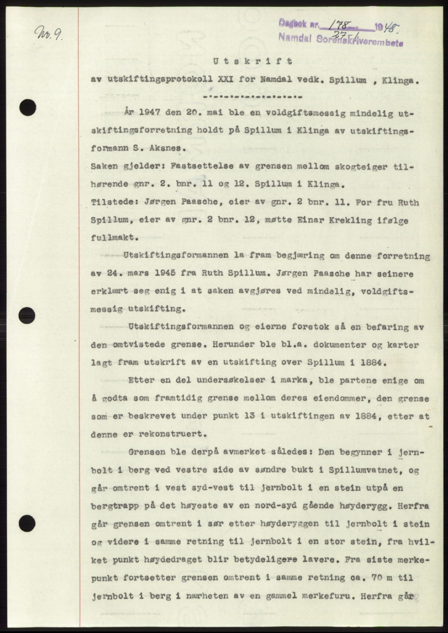 Namdal sorenskriveri, SAT/A-4133/1/2/2C: Pantebok nr. -, 1947-1948, Dagboknr: 178/1948