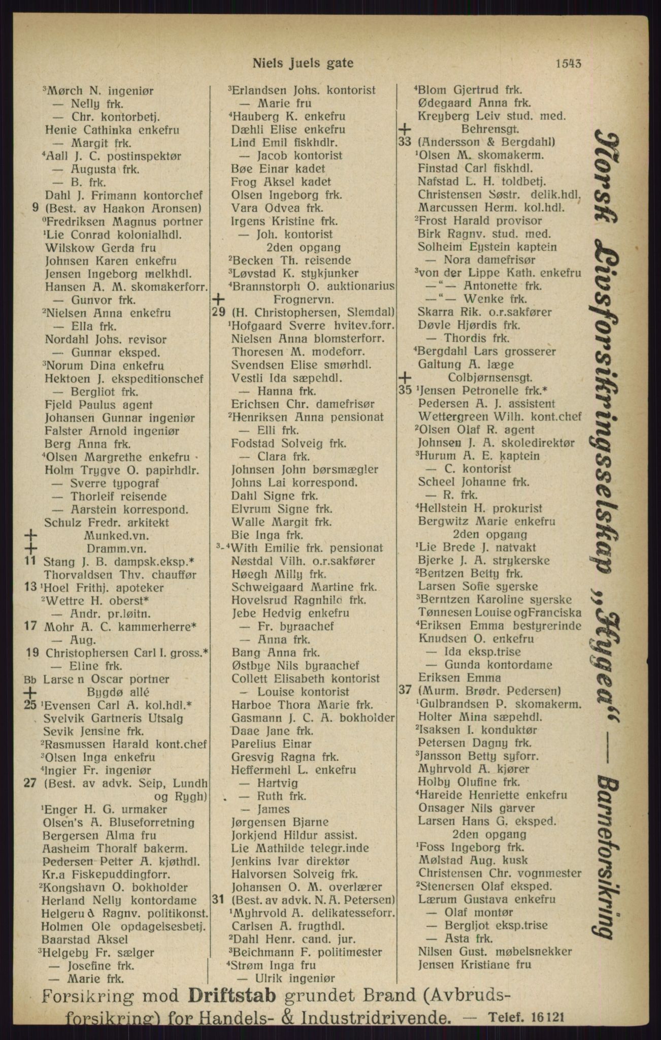 Kristiania/Oslo adressebok, PUBL/-, 1916, s. 1543