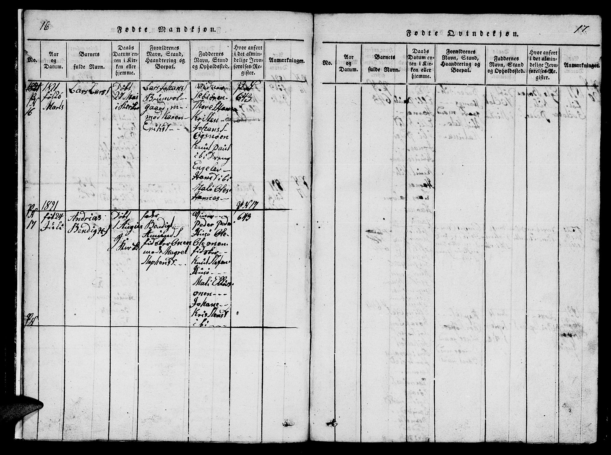 Ministerialprotokoller, klokkerbøker og fødselsregistre - Møre og Romsdal, AV/SAT-A-1454/561/L0731: Klokkerbok nr. 561C01, 1817-1867, s. 16-17