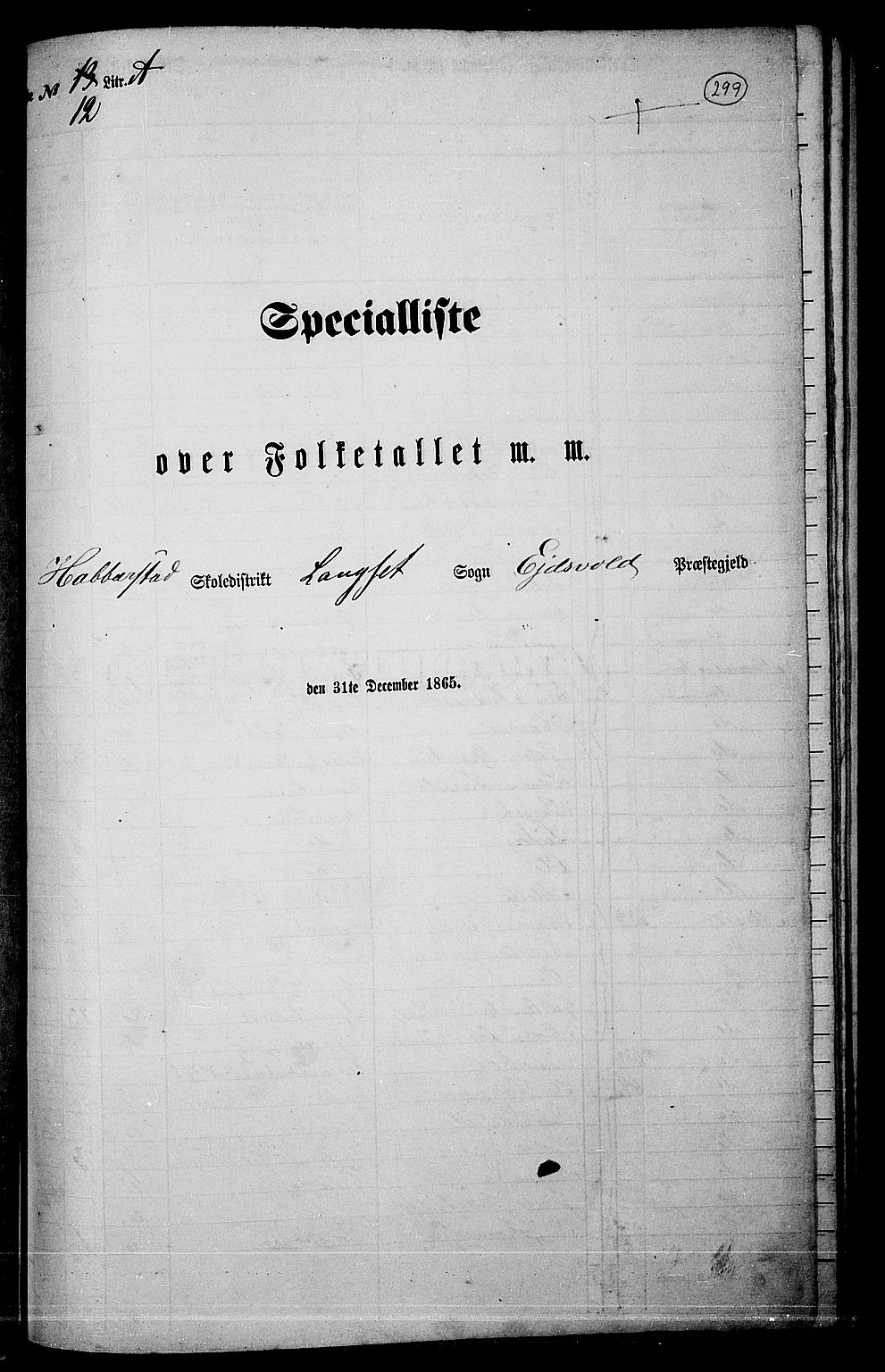RA, Folketelling 1865 for 0237P Eidsvoll prestegjeld, 1865, s. 265