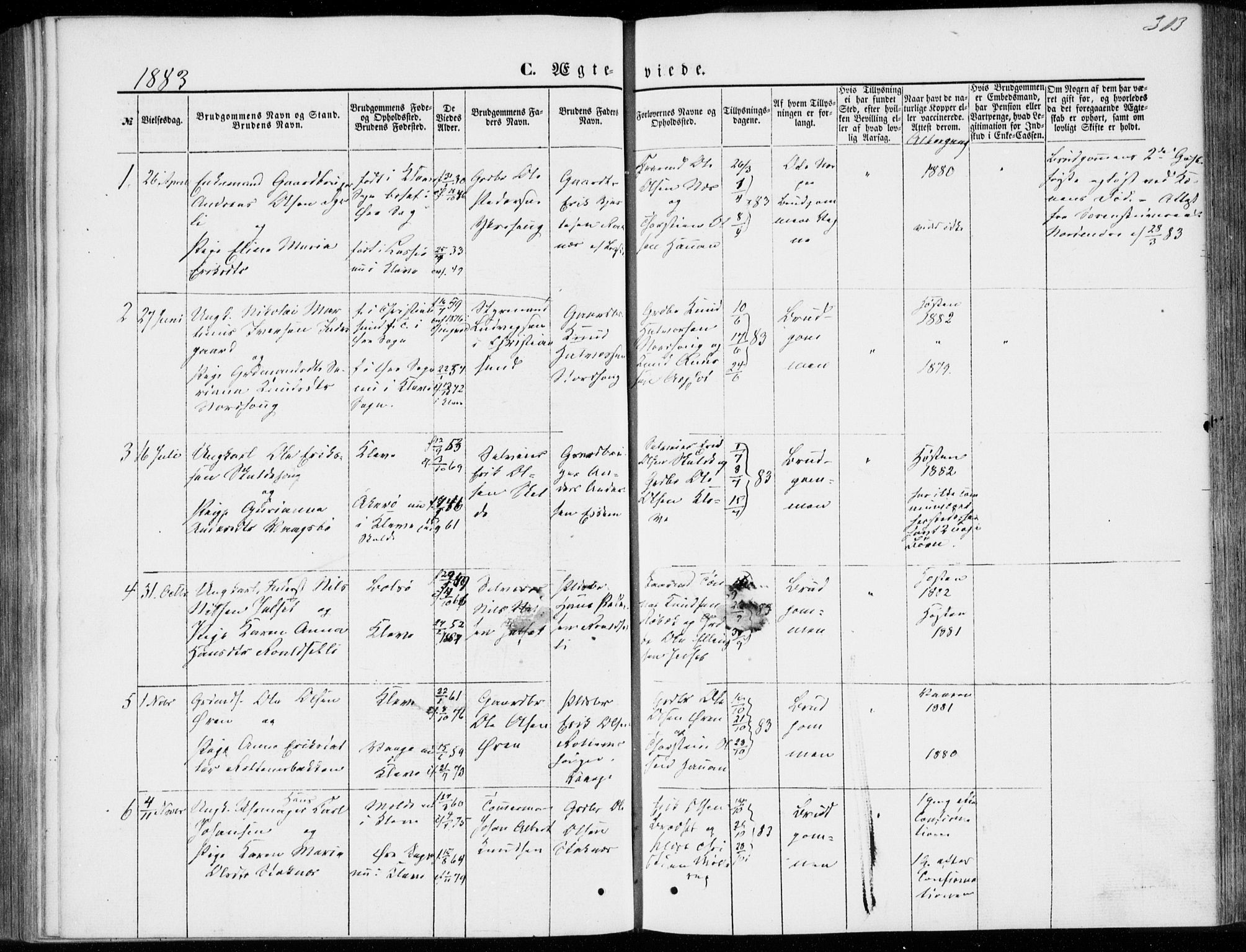 Ministerialprotokoller, klokkerbøker og fødselsregistre - Møre og Romsdal, AV/SAT-A-1454/557/L0681: Ministerialbok nr. 557A03, 1869-1886, s. 313