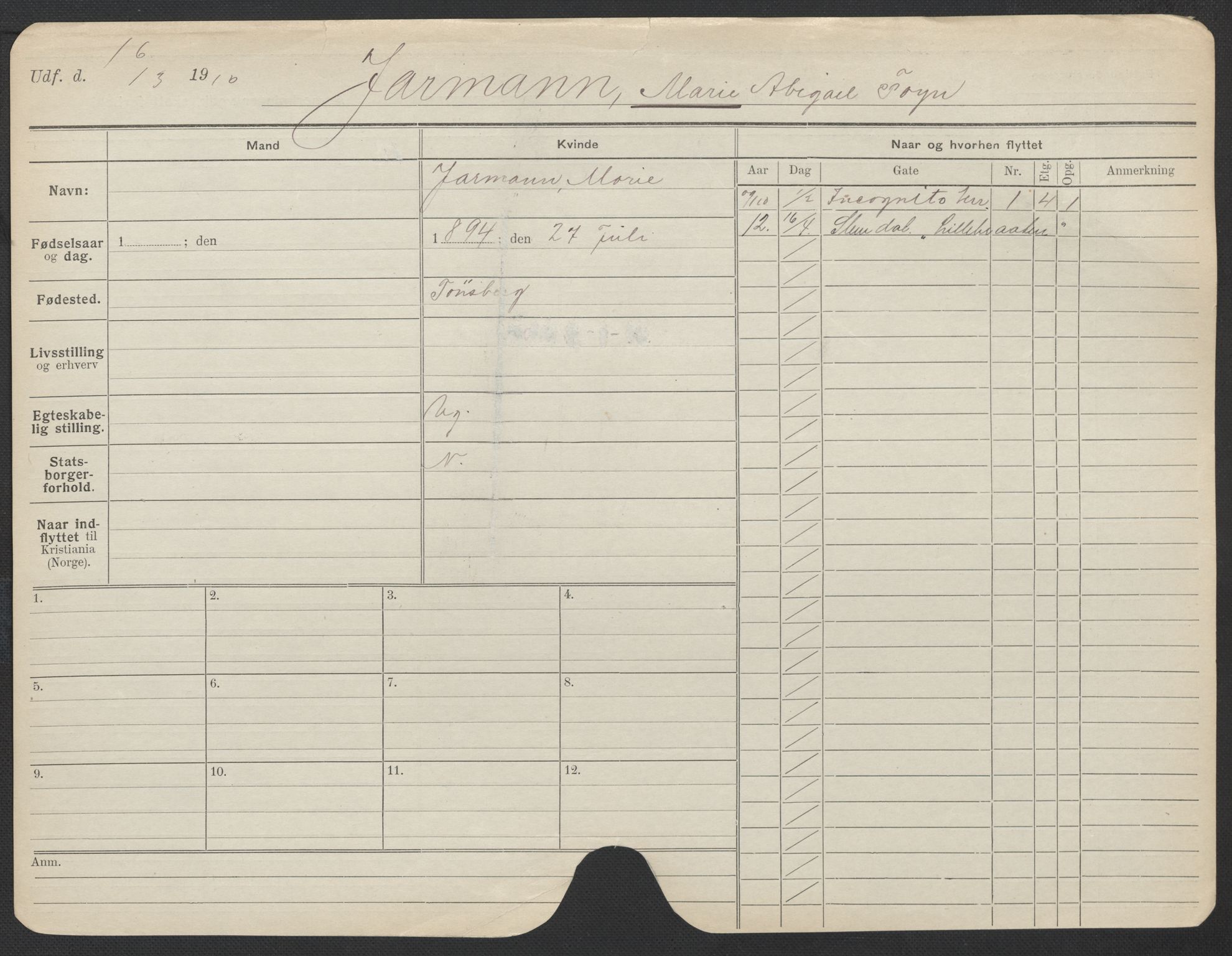 Oslo folkeregister, Registerkort, AV/SAO-A-11715/F/Fa/Fac/L0017: Kvinner, 1906-1914, s. 348a