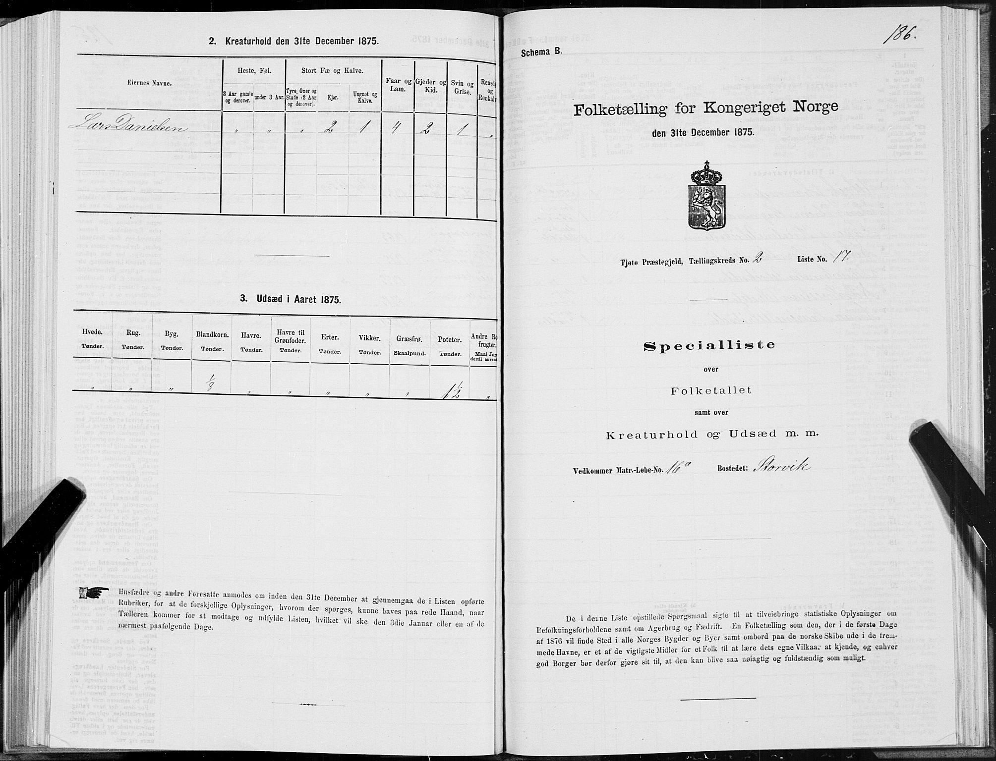 SAT, Folketelling 1875 for 1817P Tjøtta prestegjeld, 1875, s. 1186
