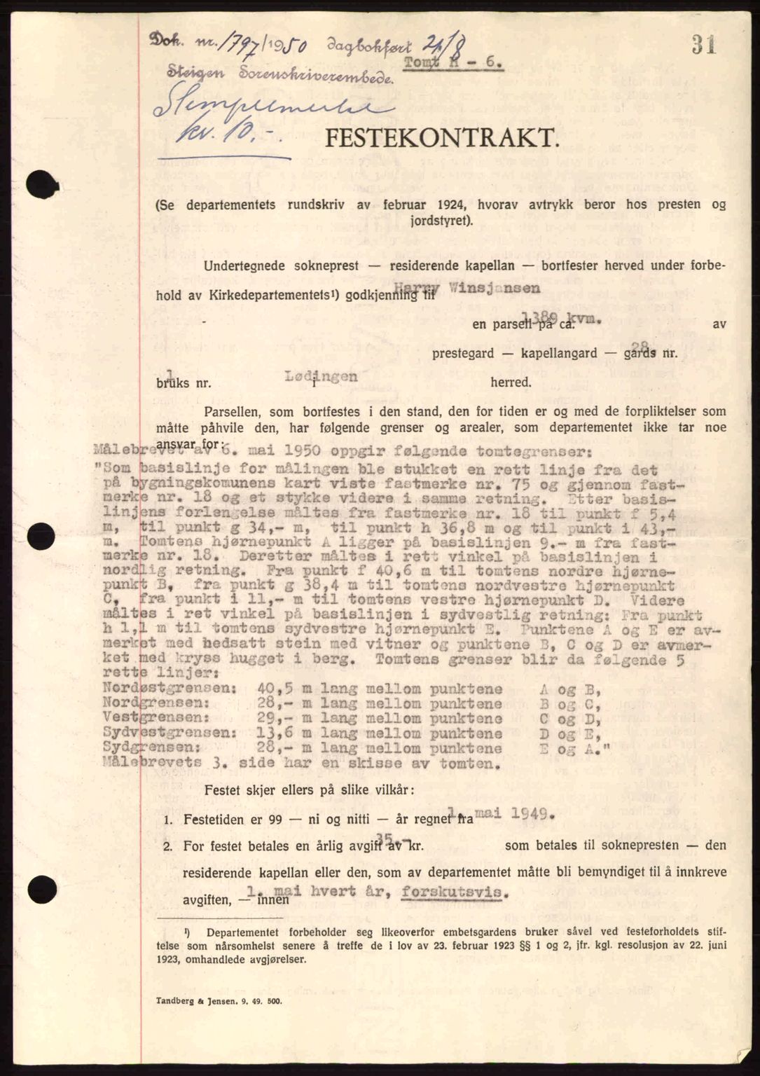 Steigen og Ofoten sorenskriveri, SAT/A-0030/1/2/2C: Pantebok nr. A21, 1950-1950, Dagboknr: 1797/1950