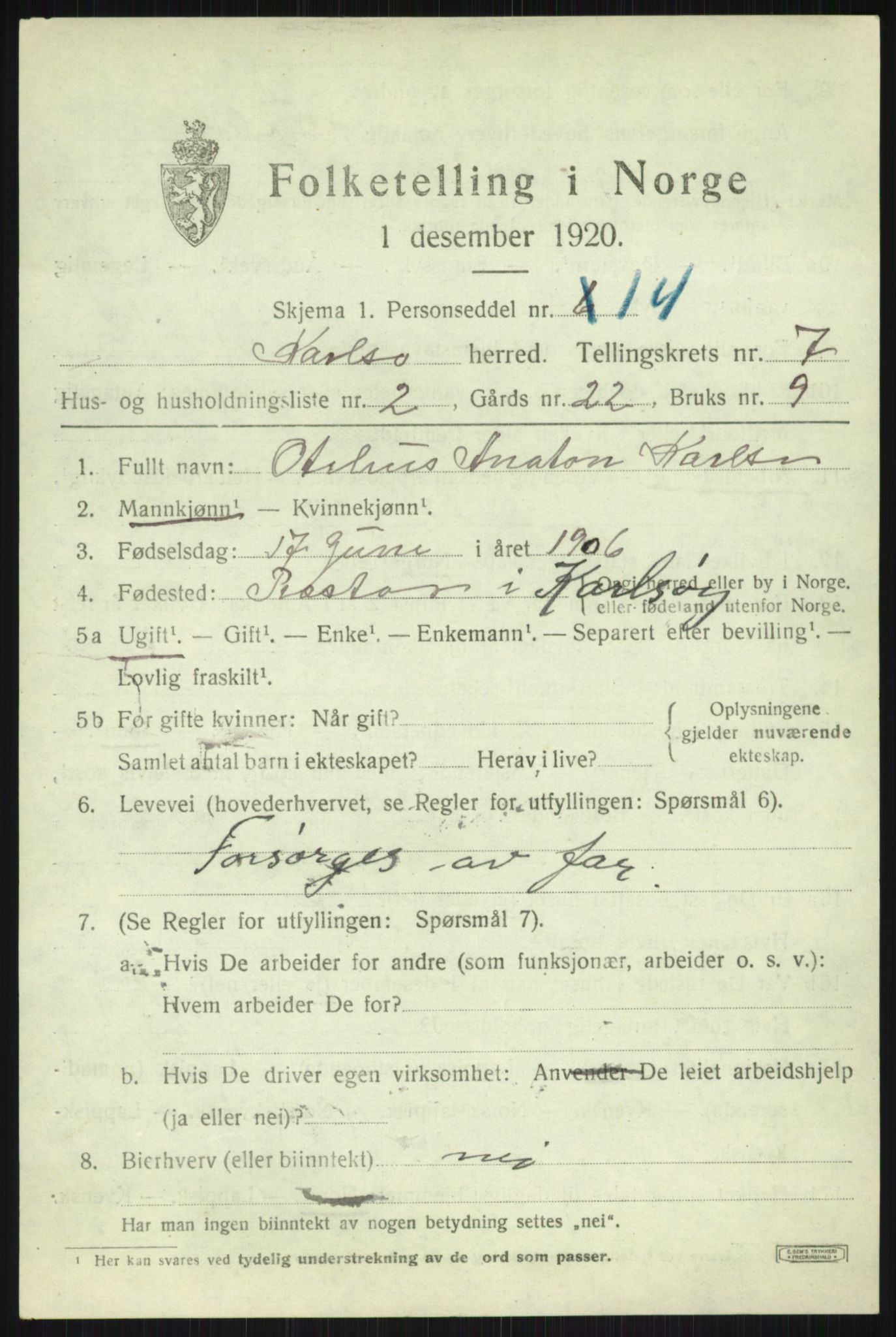 SATØ, Folketelling 1920 for 1936 Karlsøy herred, 1920, s. 2646