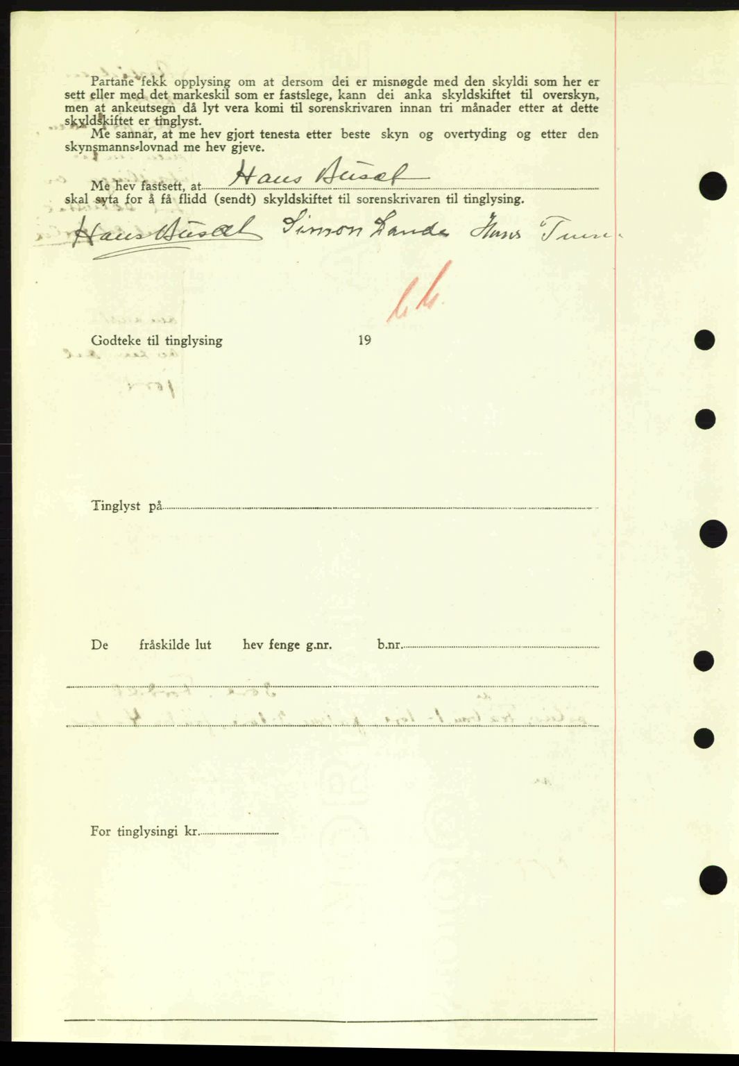 Nordre Sunnmøre sorenskriveri, AV/SAT-A-0006/1/2/2C/2Ca: Pantebok nr. A16, 1943-1943, Dagboknr: 957/1943