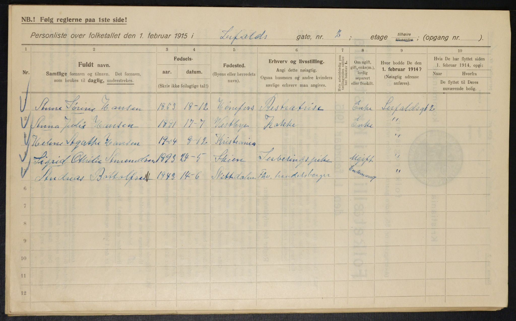 OBA, Kommunal folketelling 1.2.1915 for Kristiania, 1915, s. 56741