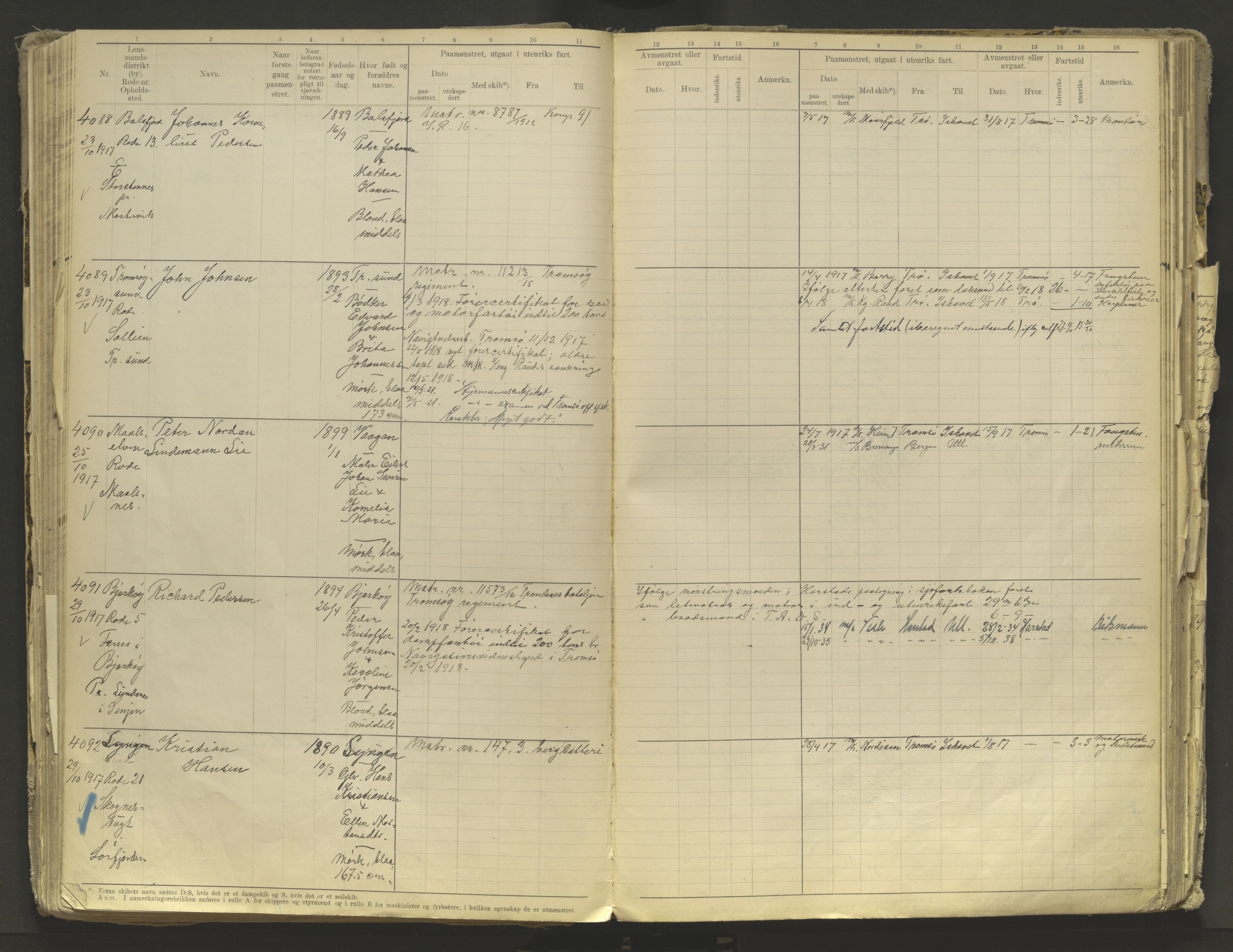 Tromsø sjømannskontor/innrullerings-/mønstringsdistrikt, AV/SATØ-S-0243/F/Fb/L0010: Annotasjonsrulle. Defekt: løs innbinding. Nr. 3519-4972, 1916-1920