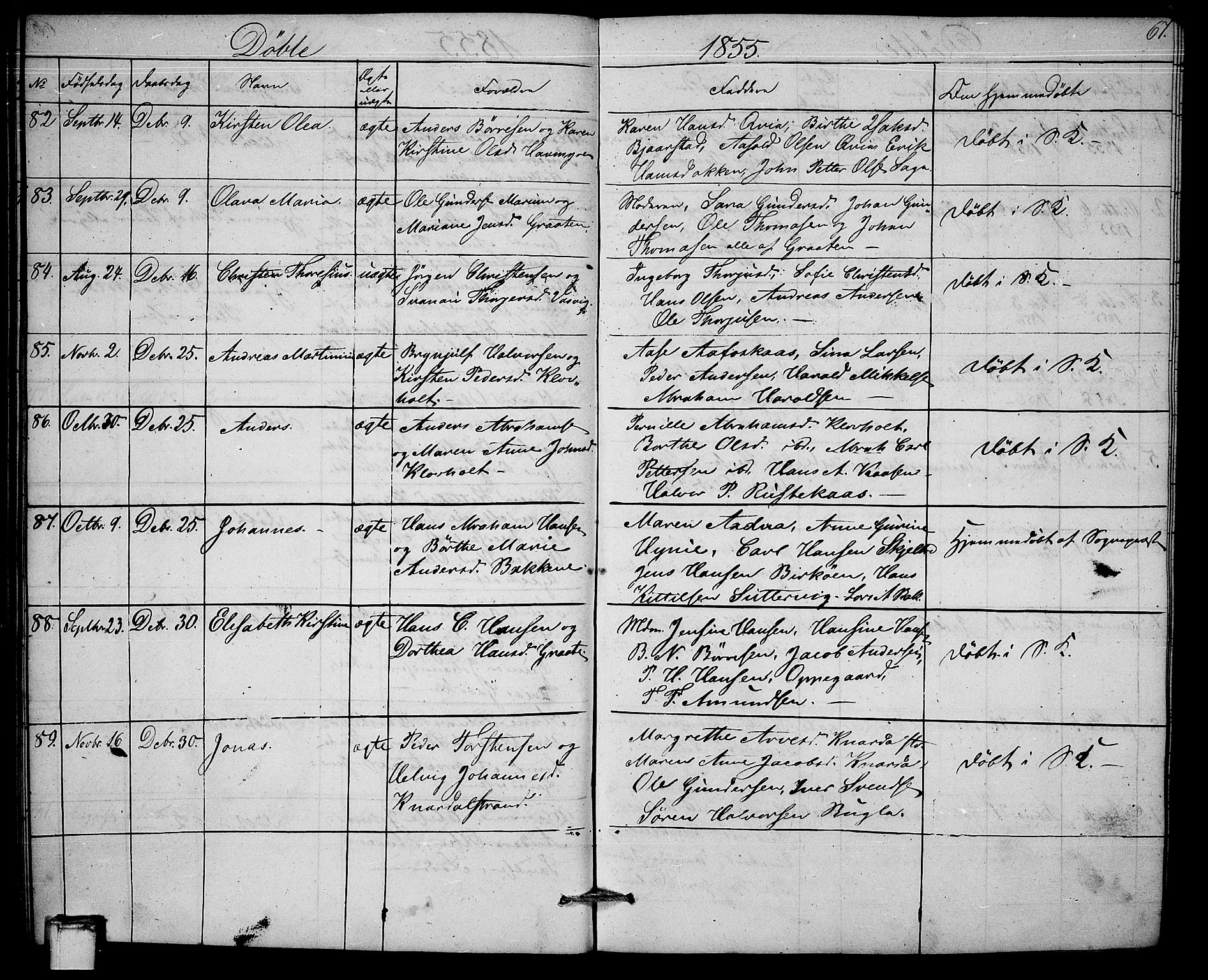 Solum kirkebøker, AV/SAKO-A-306/G/Ga/L0003: Klokkerbok nr. I 3, 1848-1859, s. 67
